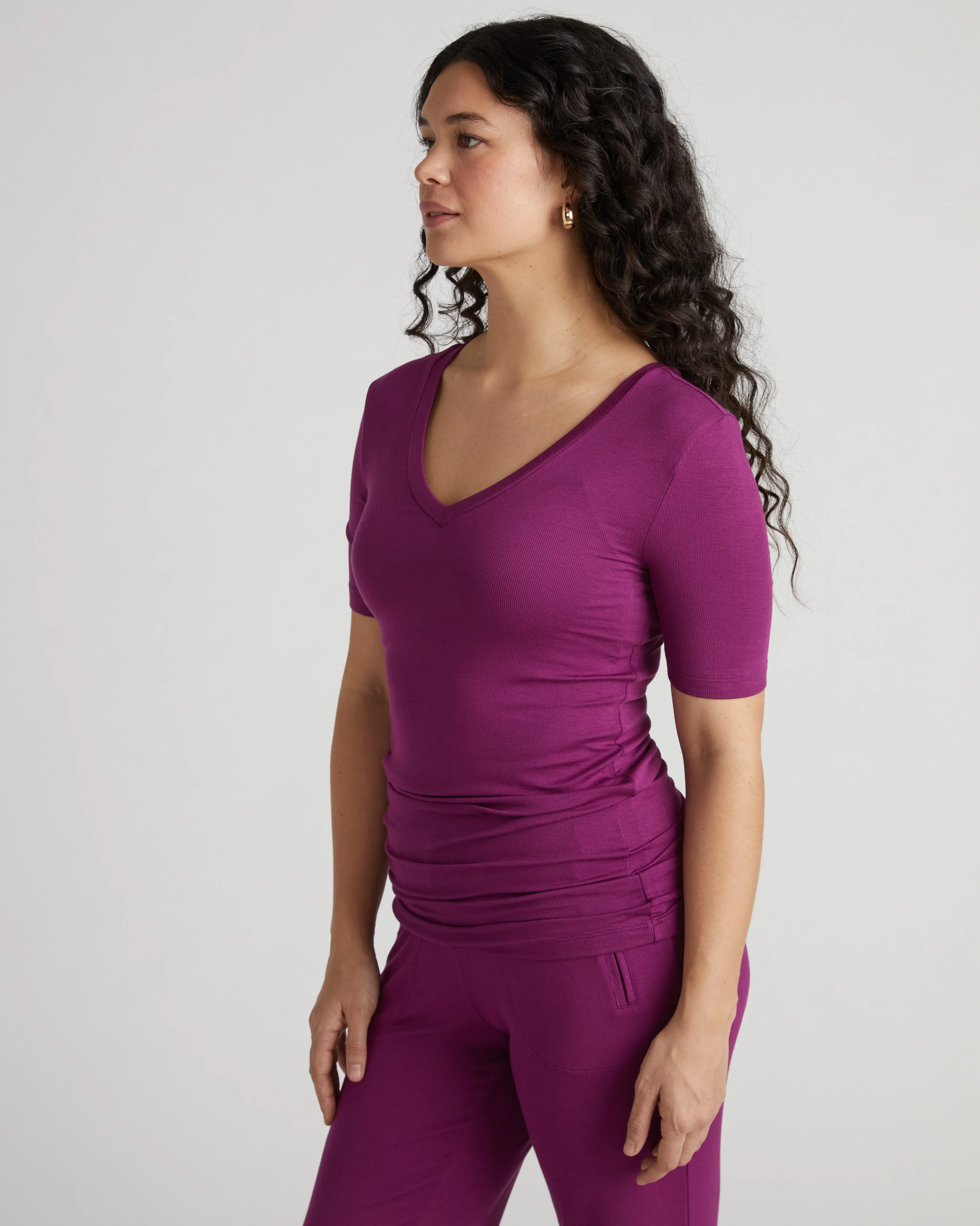 Foundation Short Sleeve V-Neck Tee - Goji Berry sold by Universal Standard product image thumbnail 2