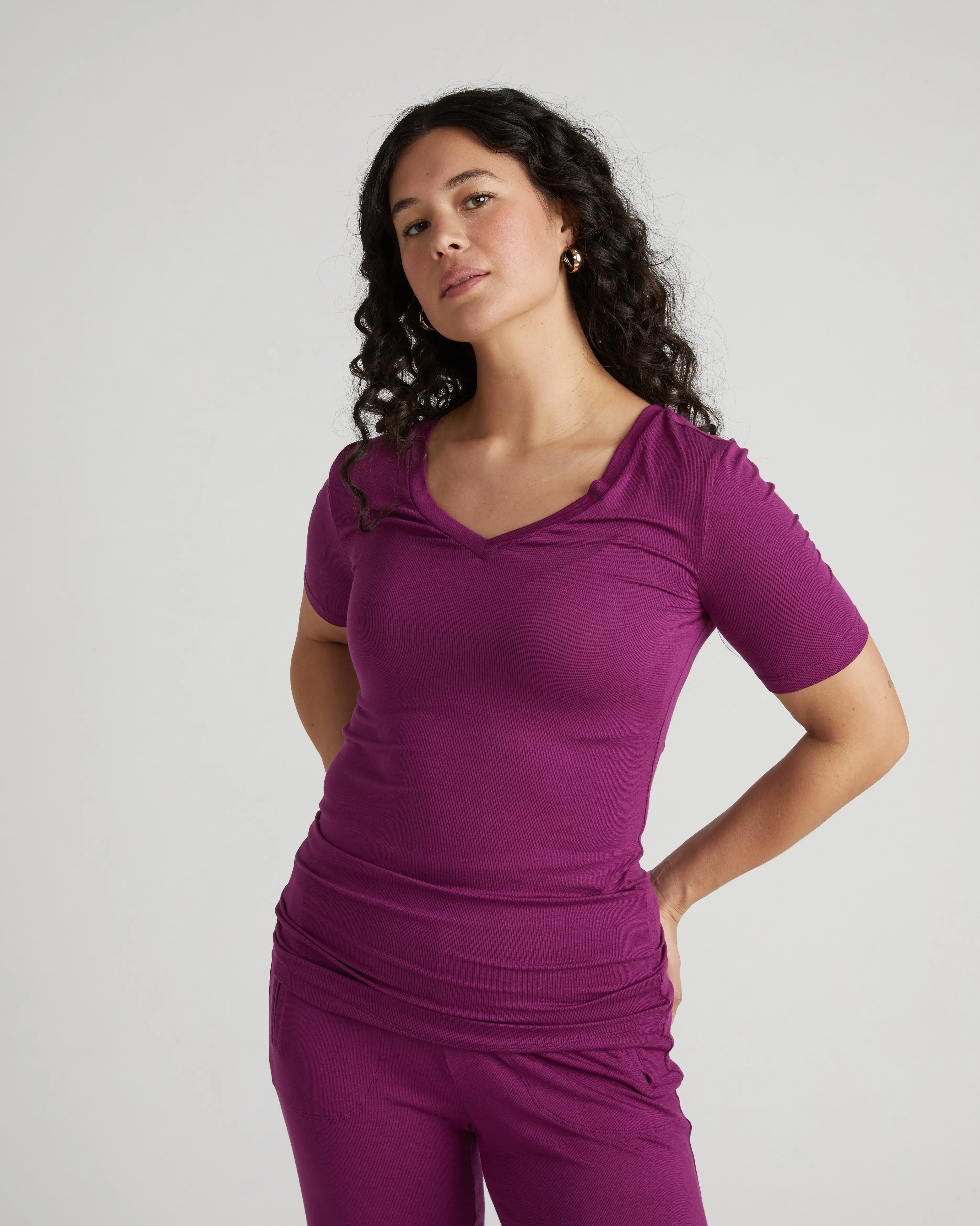 Foundation Short Sleeve V-Neck Tee - Goji Berry sold by Universal Standard