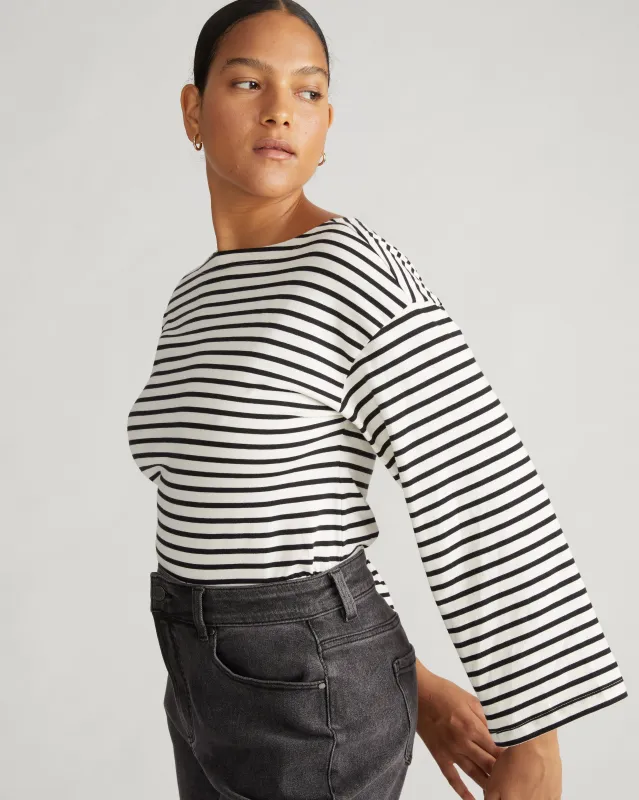 Montauk Breton Stripe Bell Sleeve Top - Ecru/Black Stripe sold by Universal Standard