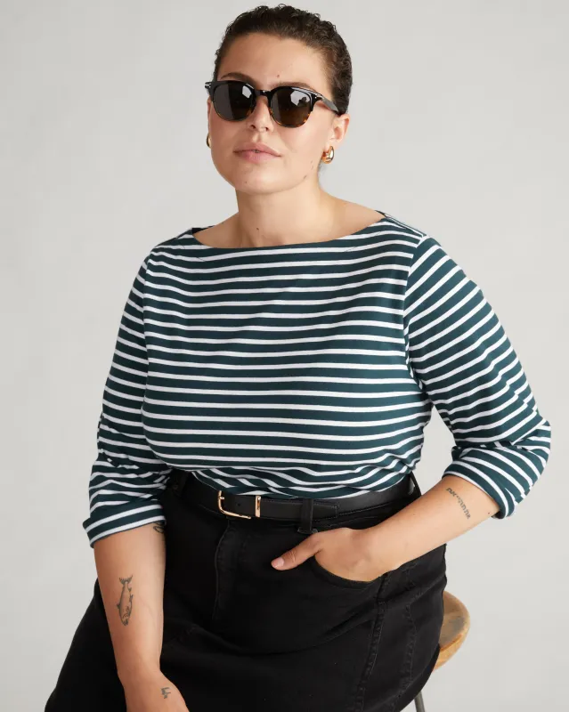 Belle Breton Stripe Jersey Tee - Deep Sea/White Stripe sold by Universal Standard