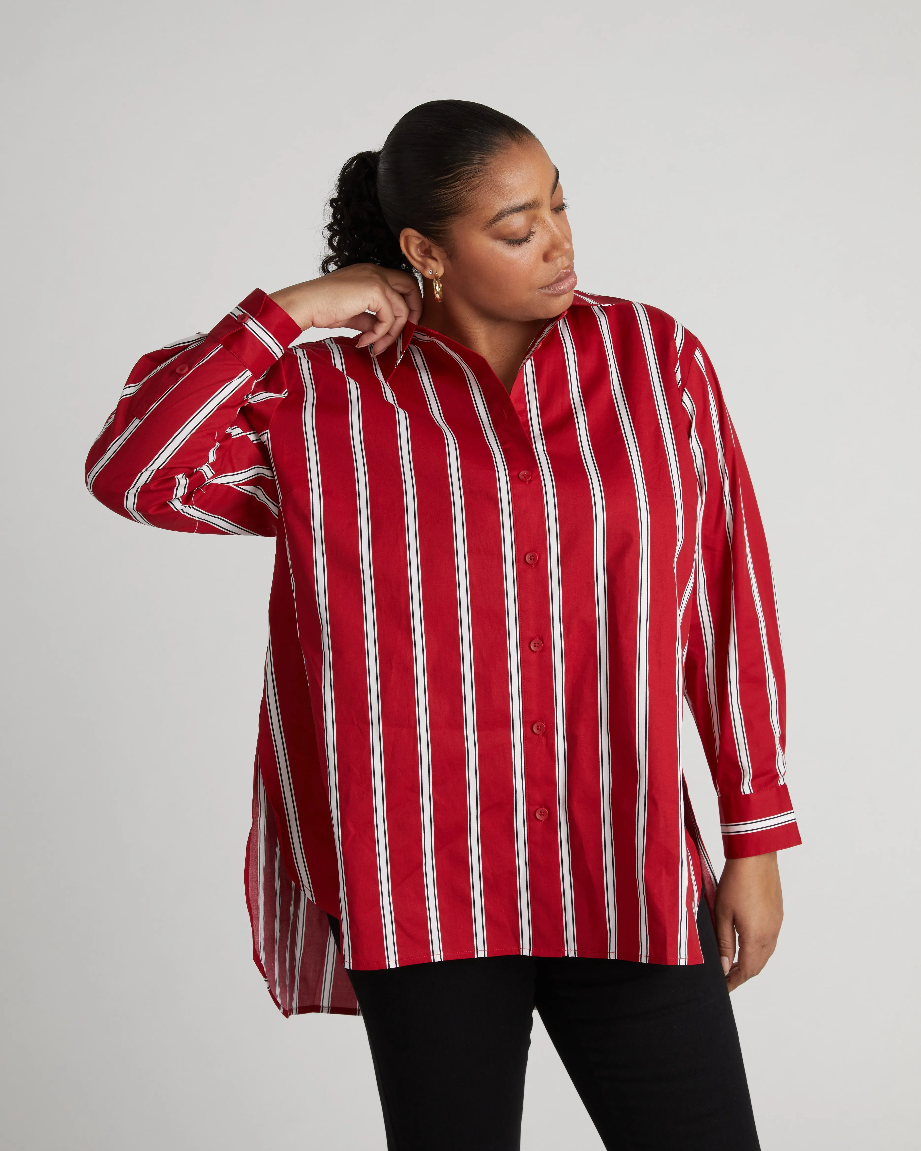 The Artist Poplin Shirt - Red/Black/White Stripe sold by Universal Standard product image thumbnail 2