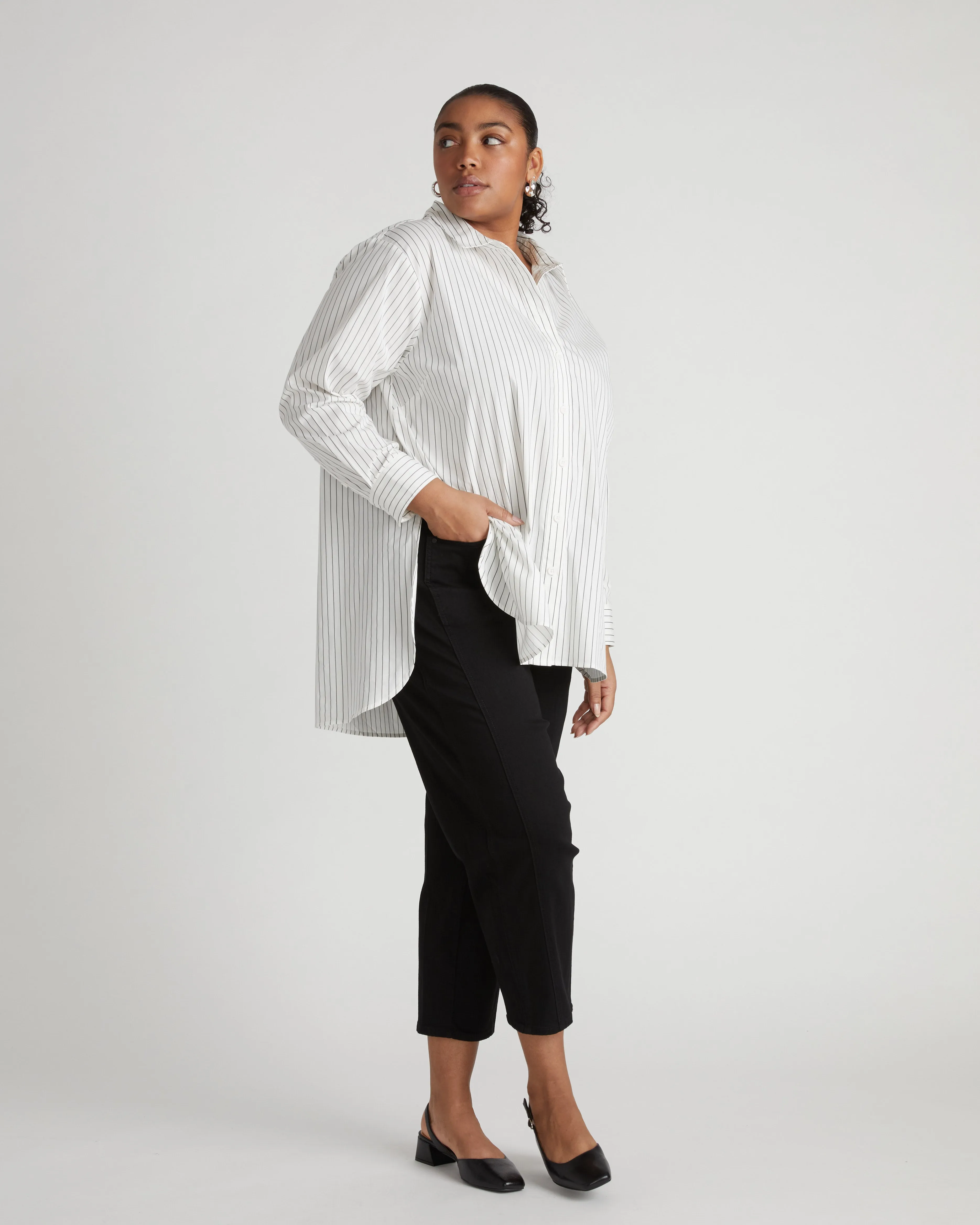 The Artist Poplin Shirt - White/Grey Stripe sold by Universal Standard product image thumbnail 3