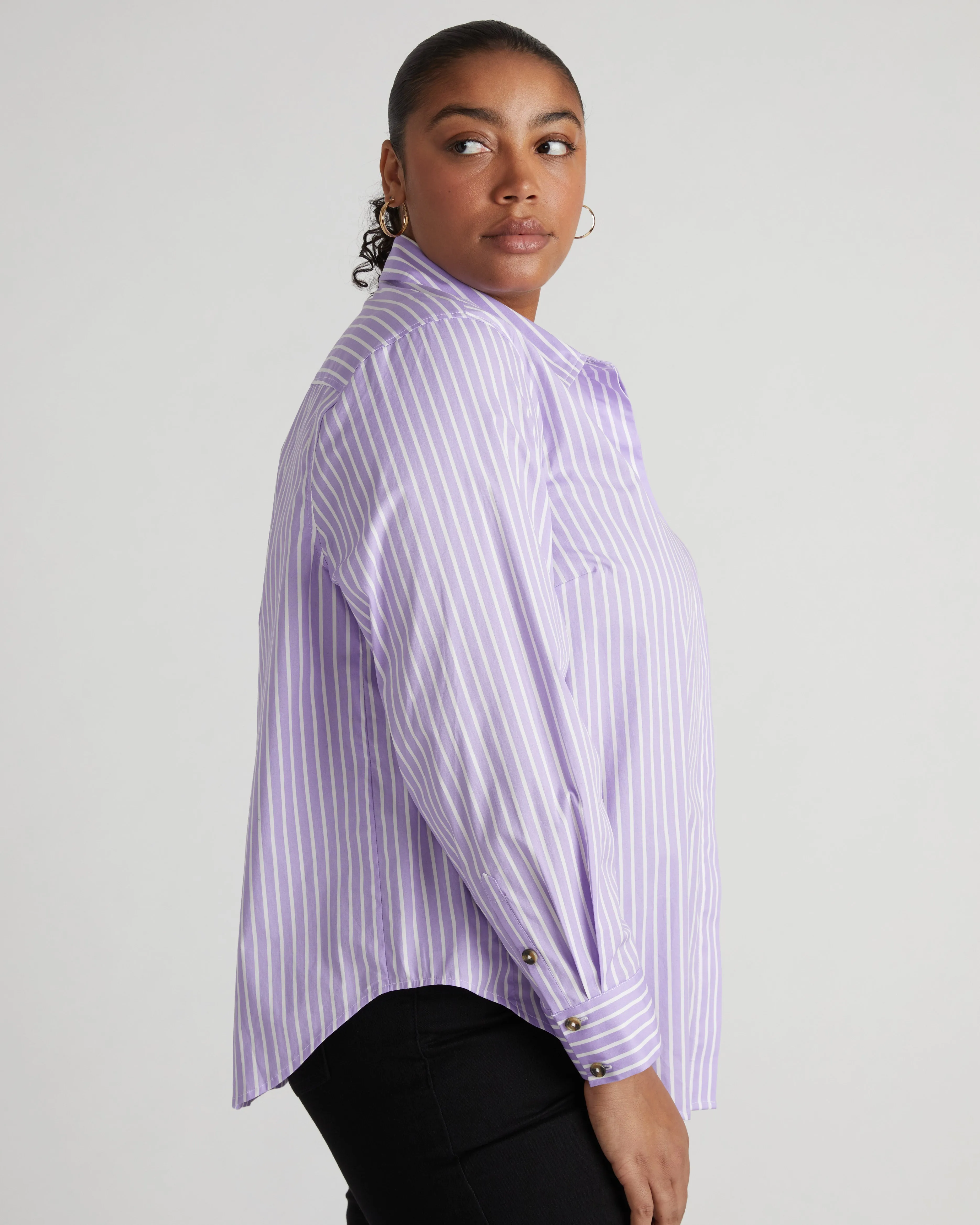 Elbe Stretch Poplin Shirt Classic Fit - Lavender/White Stripe sold by Universal Standard product image thumbnail 2
