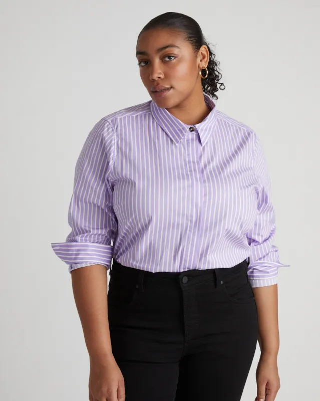 Elbe Stretch Poplin Shirt Classic Fit - Lavender/White Stripe made by Universal Standard