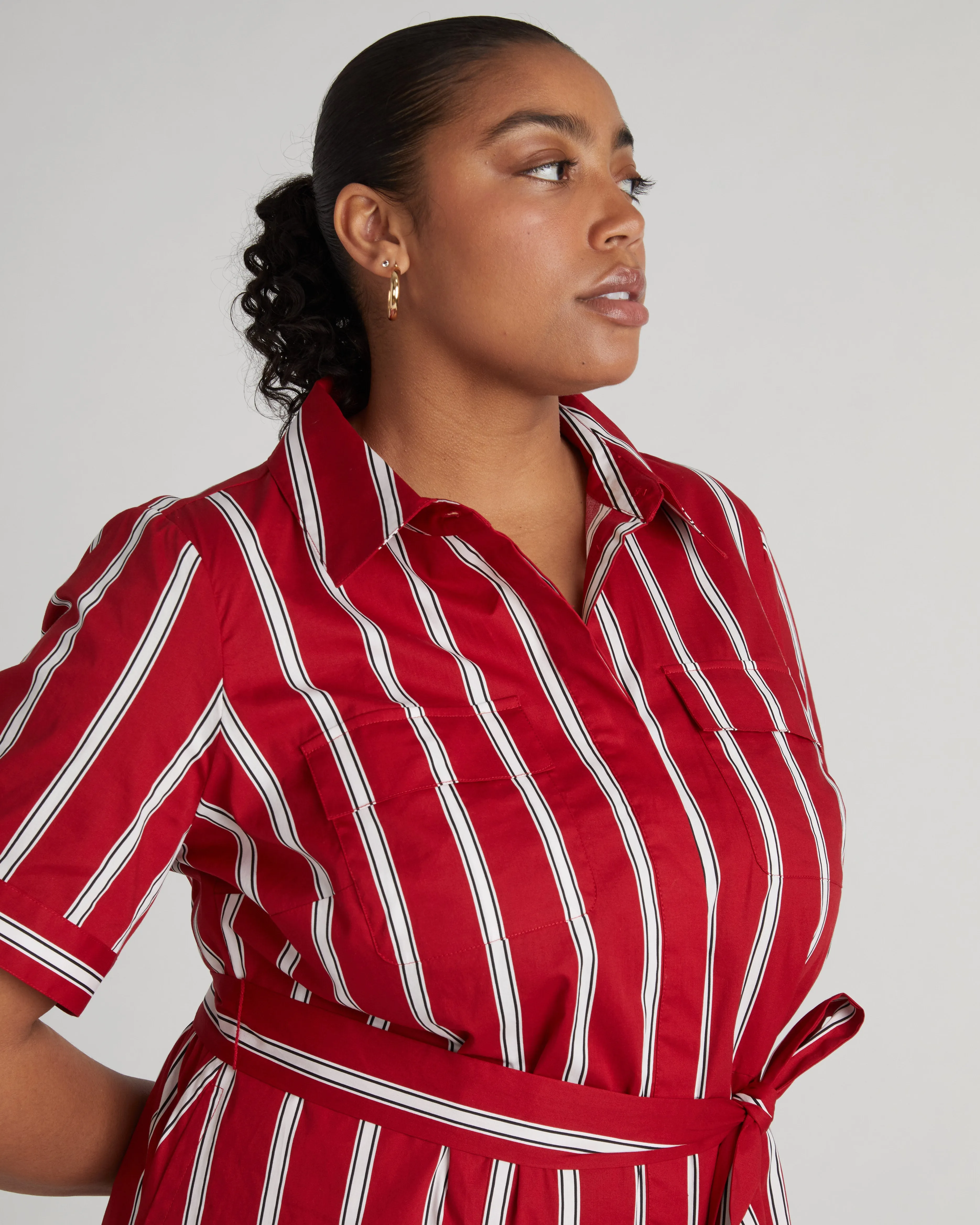 City Poplin Shirtdress - Red/Black/White Stripe sold by Universal Standard product image thumbnail 4
