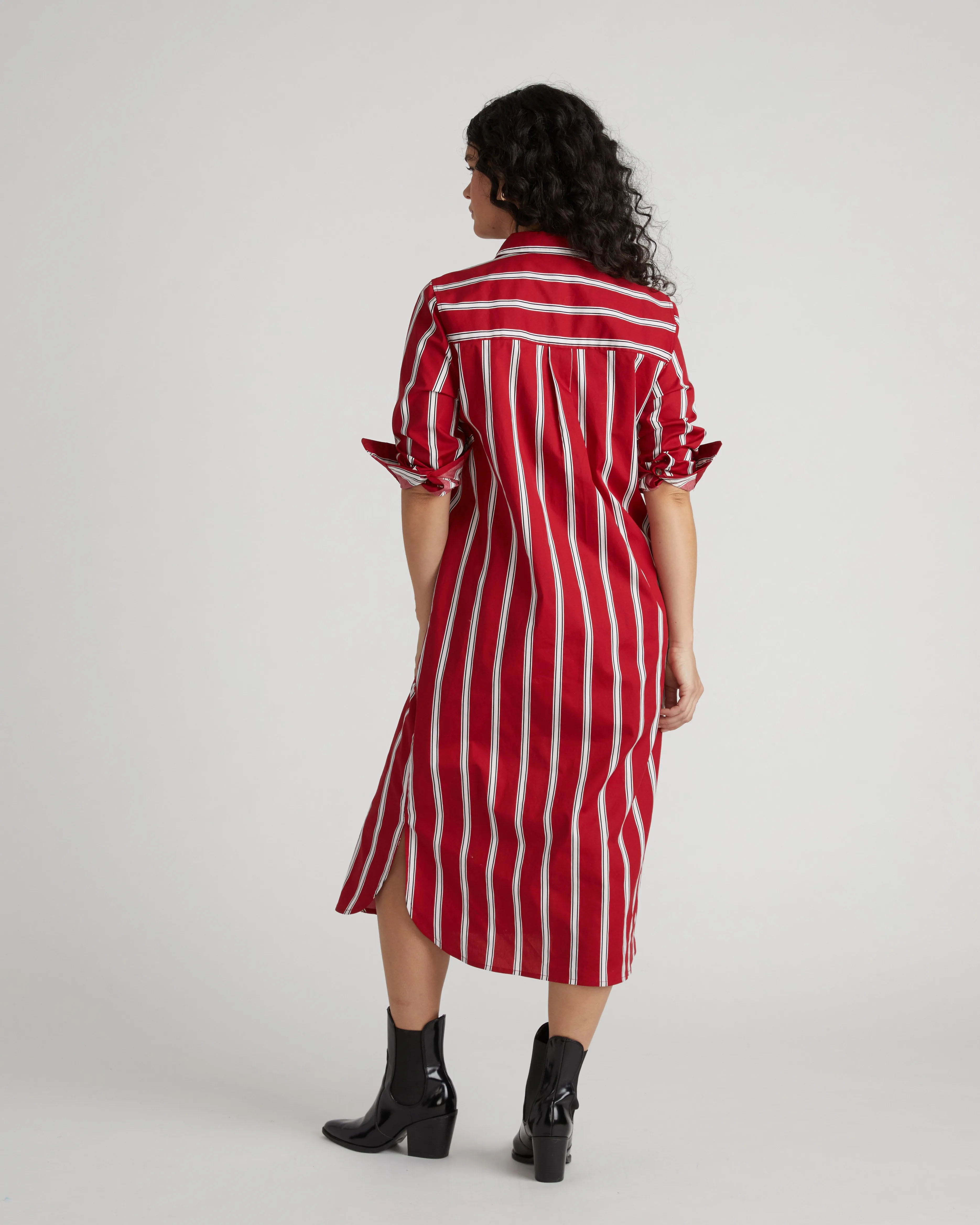 Odeon Stretch Poplin Shirtdress - Red/Black/White Stripe sold by Universal Standard product image thumbnail 3