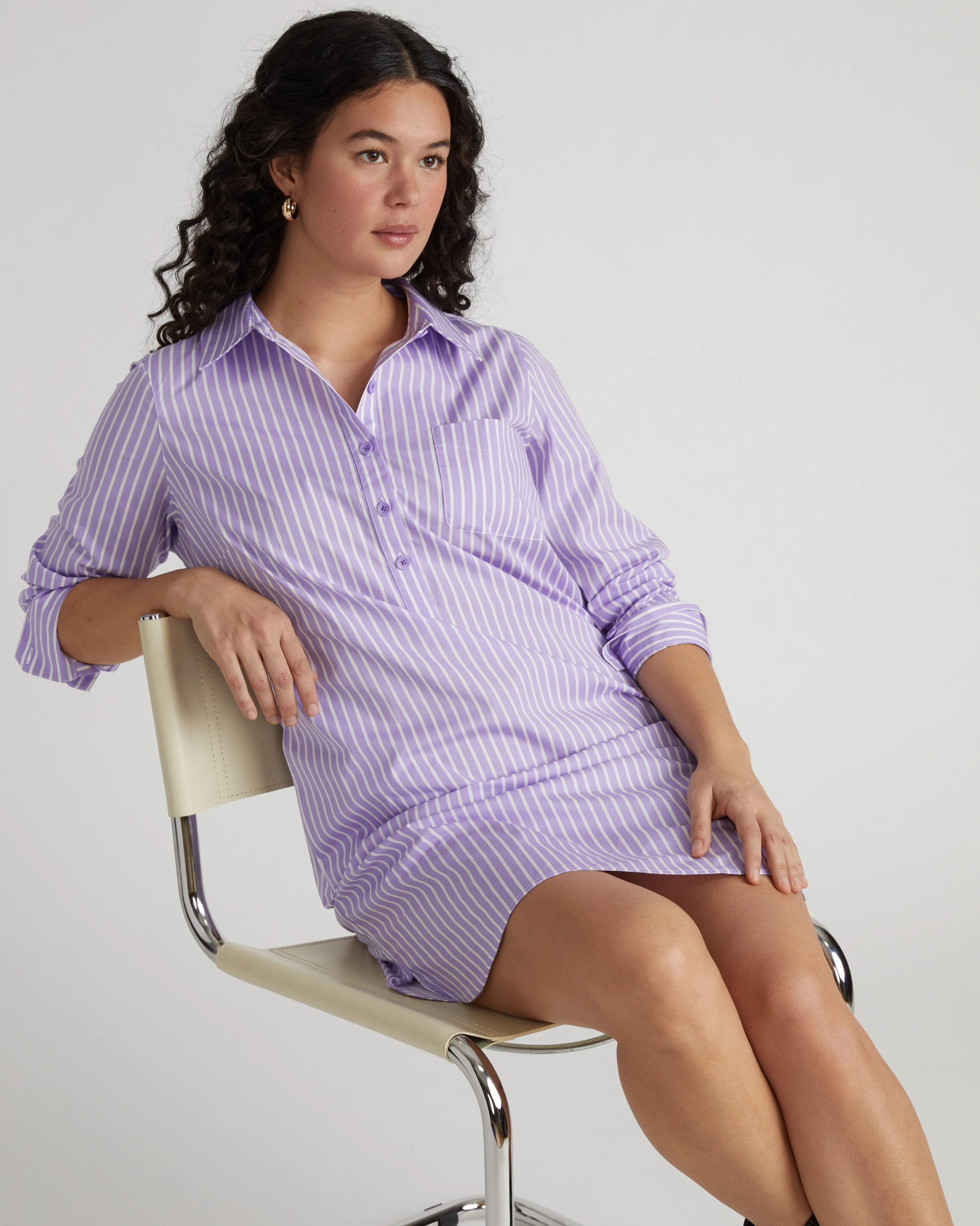 Stretch Poplin Rubicon Shirtdress - Lavender/White Stripe sold by Universal Standard