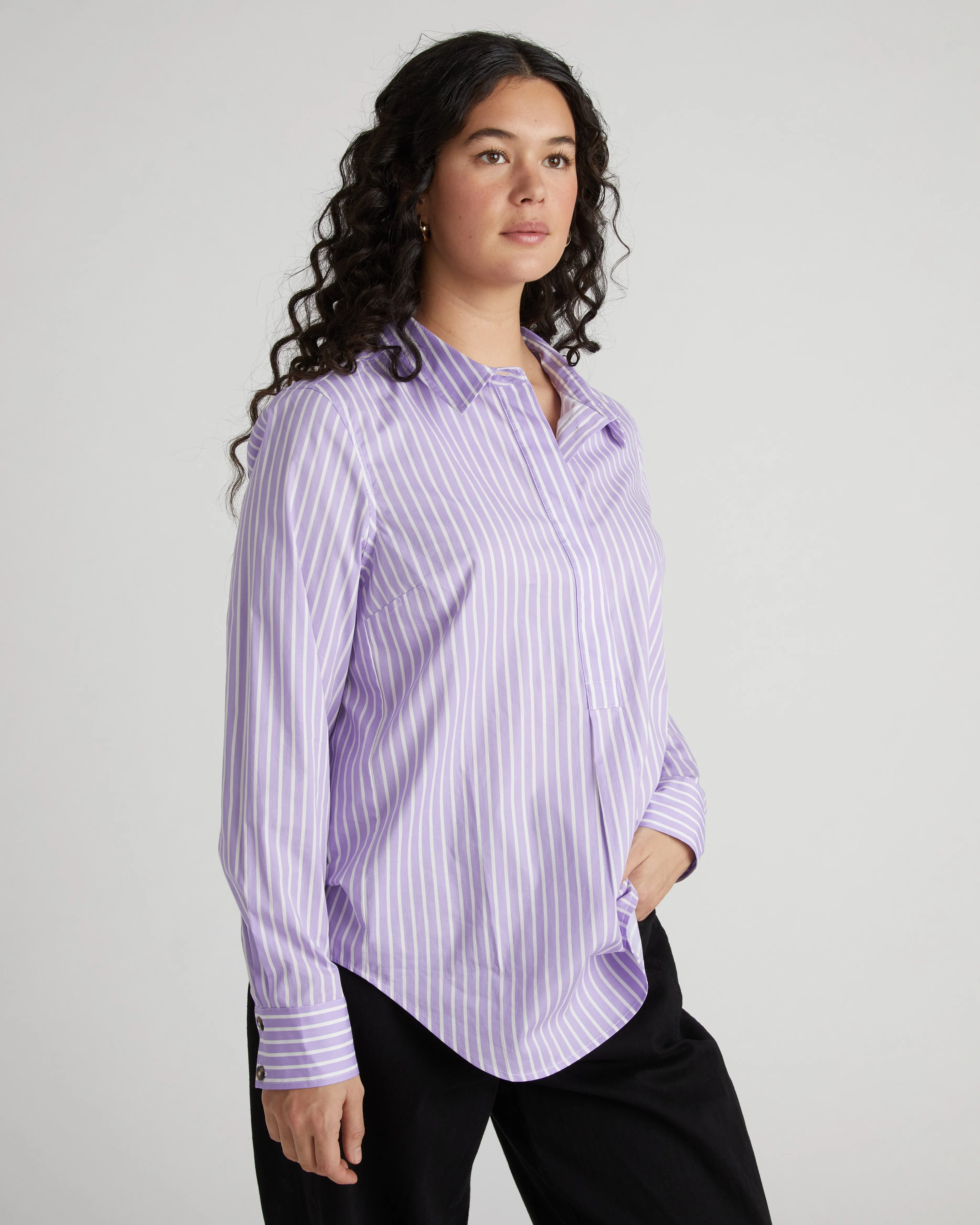 Elbe Popover Stretch Poplin Shirt Classic Fit - Lavender/White Stripe sold by Universal Standard product image thumbnail 5