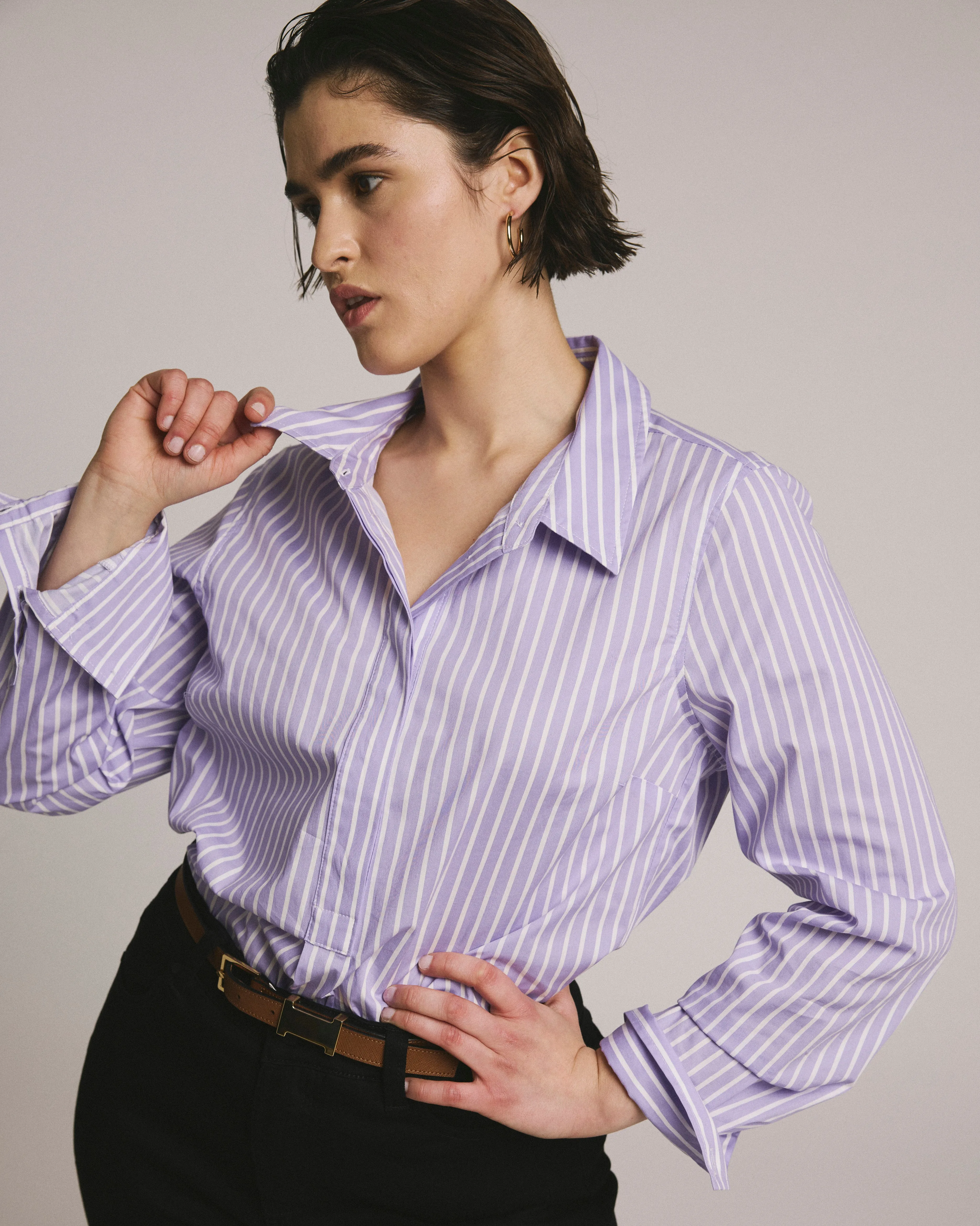 Elbe Popover Stretch Poplin Shirt Classic Fit - Lavender/White Stripe sold by Universal Standard product image thumbnail 2