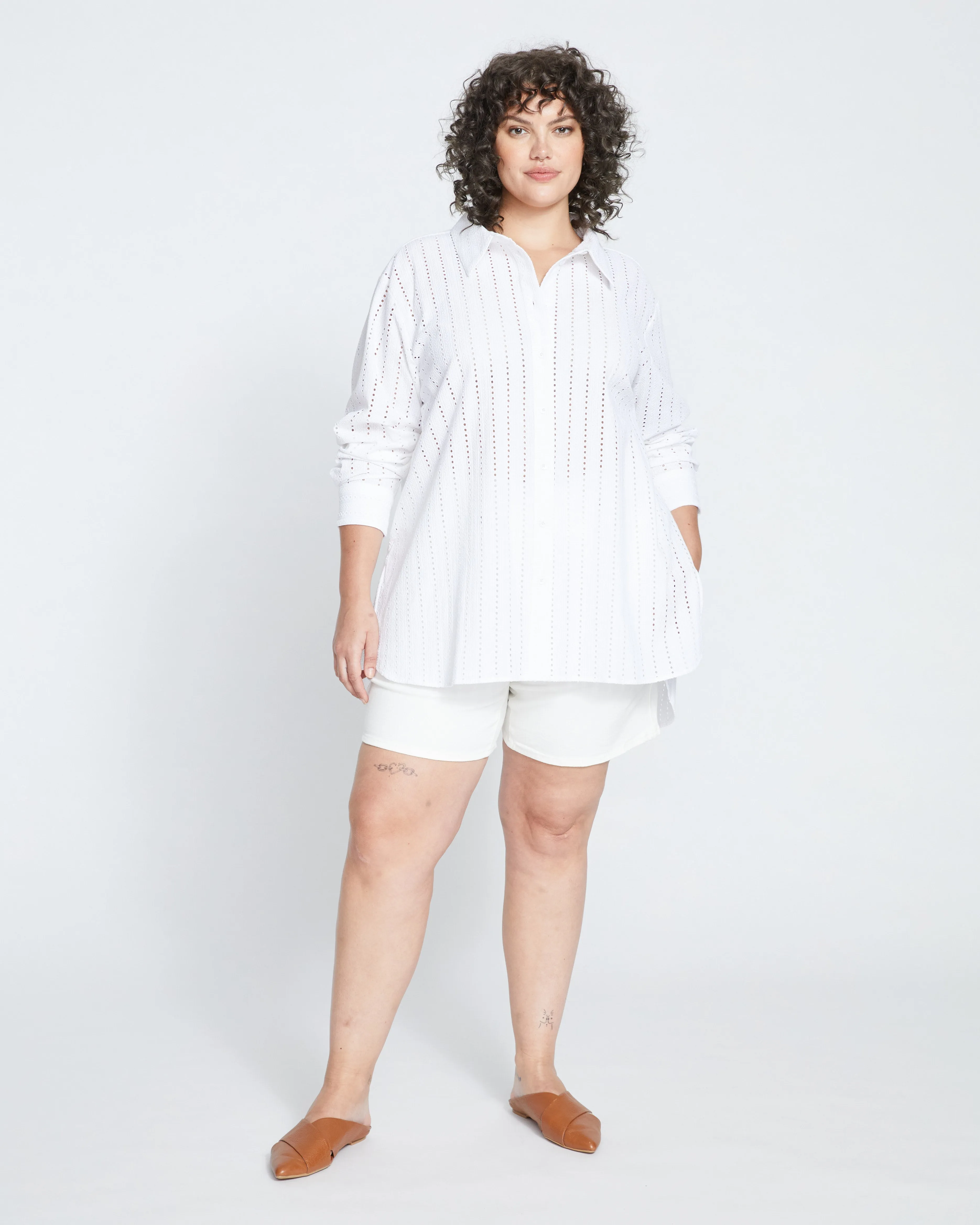 The Artist Broderie Anglaise Shirt - White sold by Universal Standard