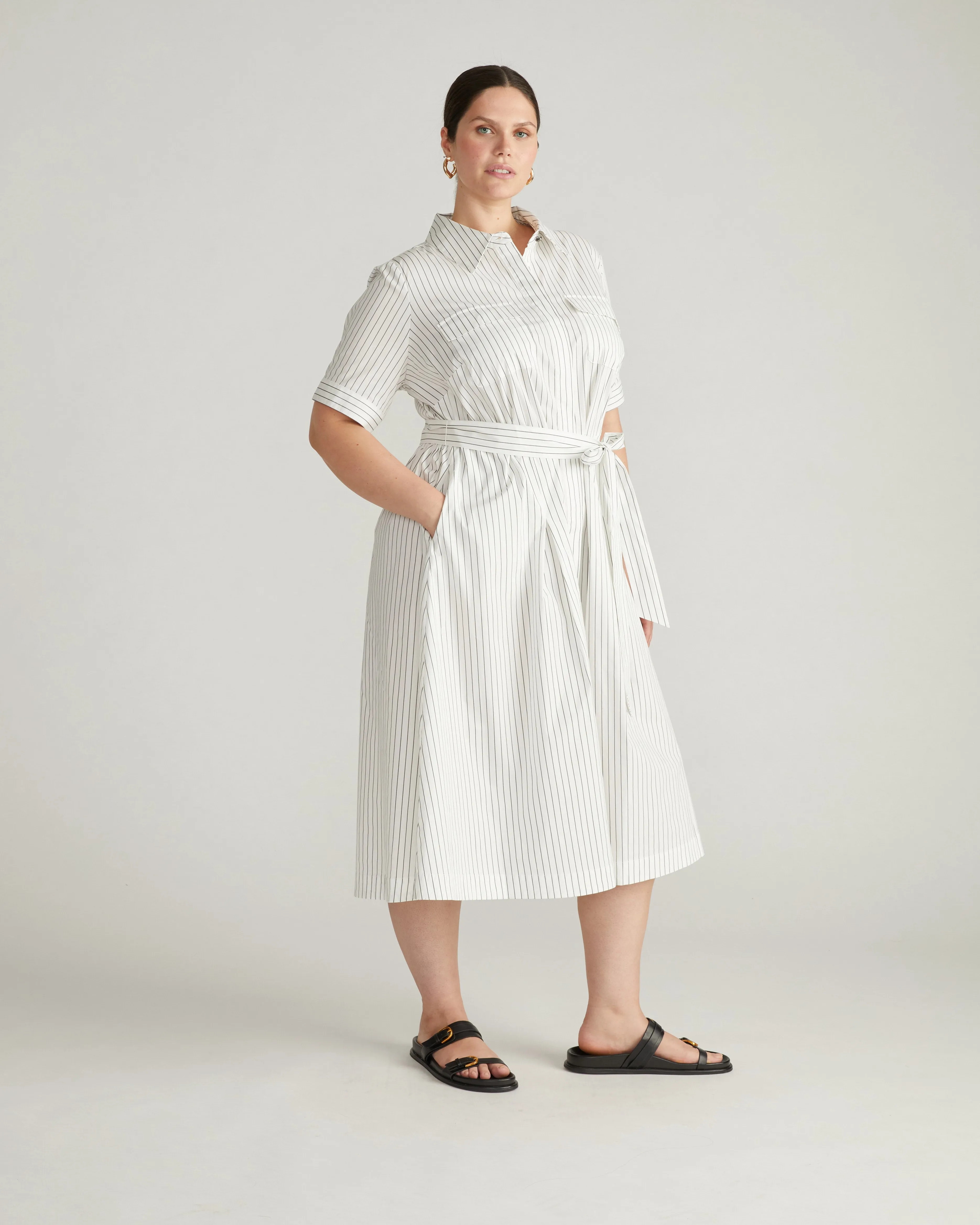 City Poplin Shirtdress - White/Grey Stripe sold by Universal Standard product image thumbnail 3