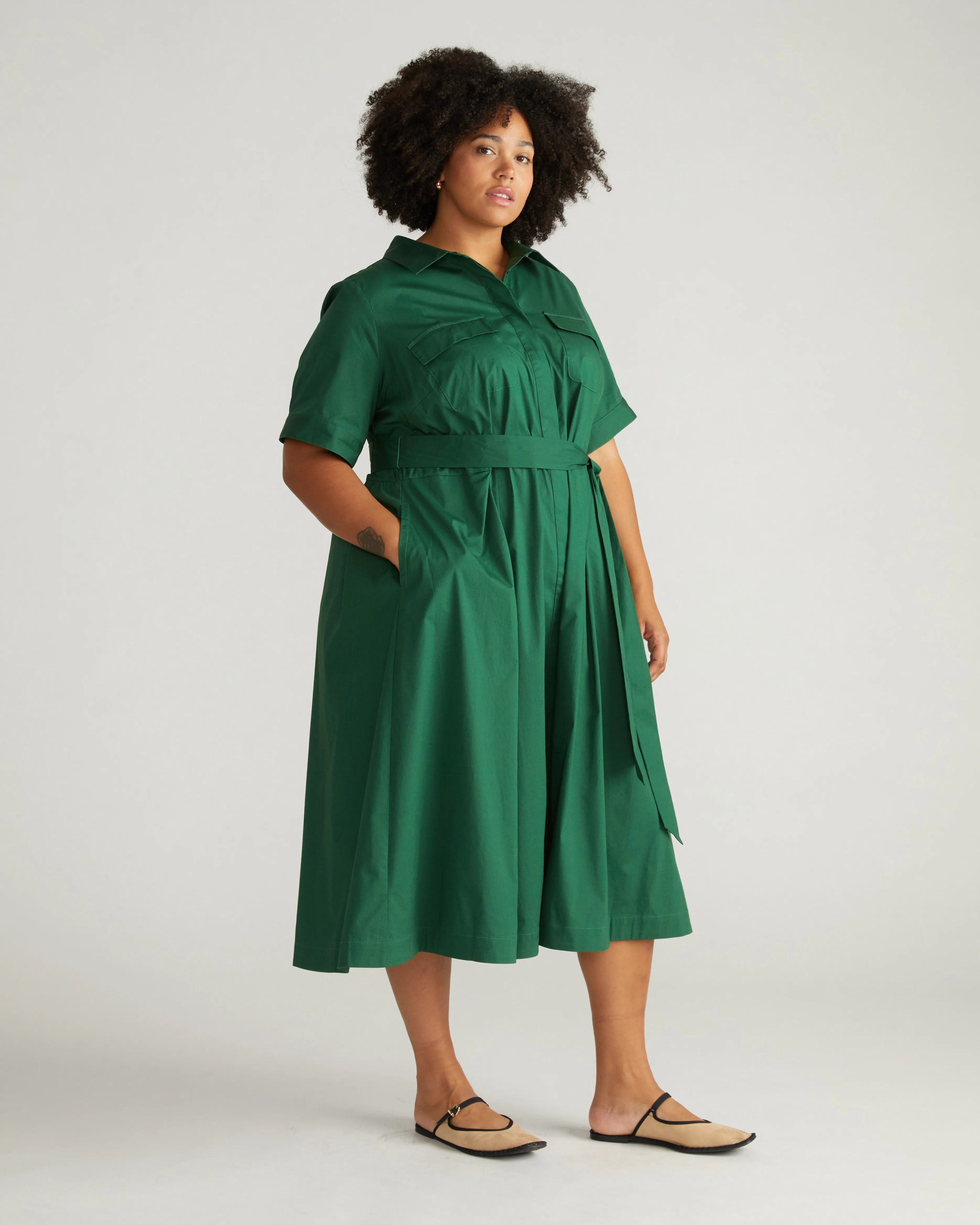 City Poplin Shirtdress - Kelly Green sold by Universal Standard