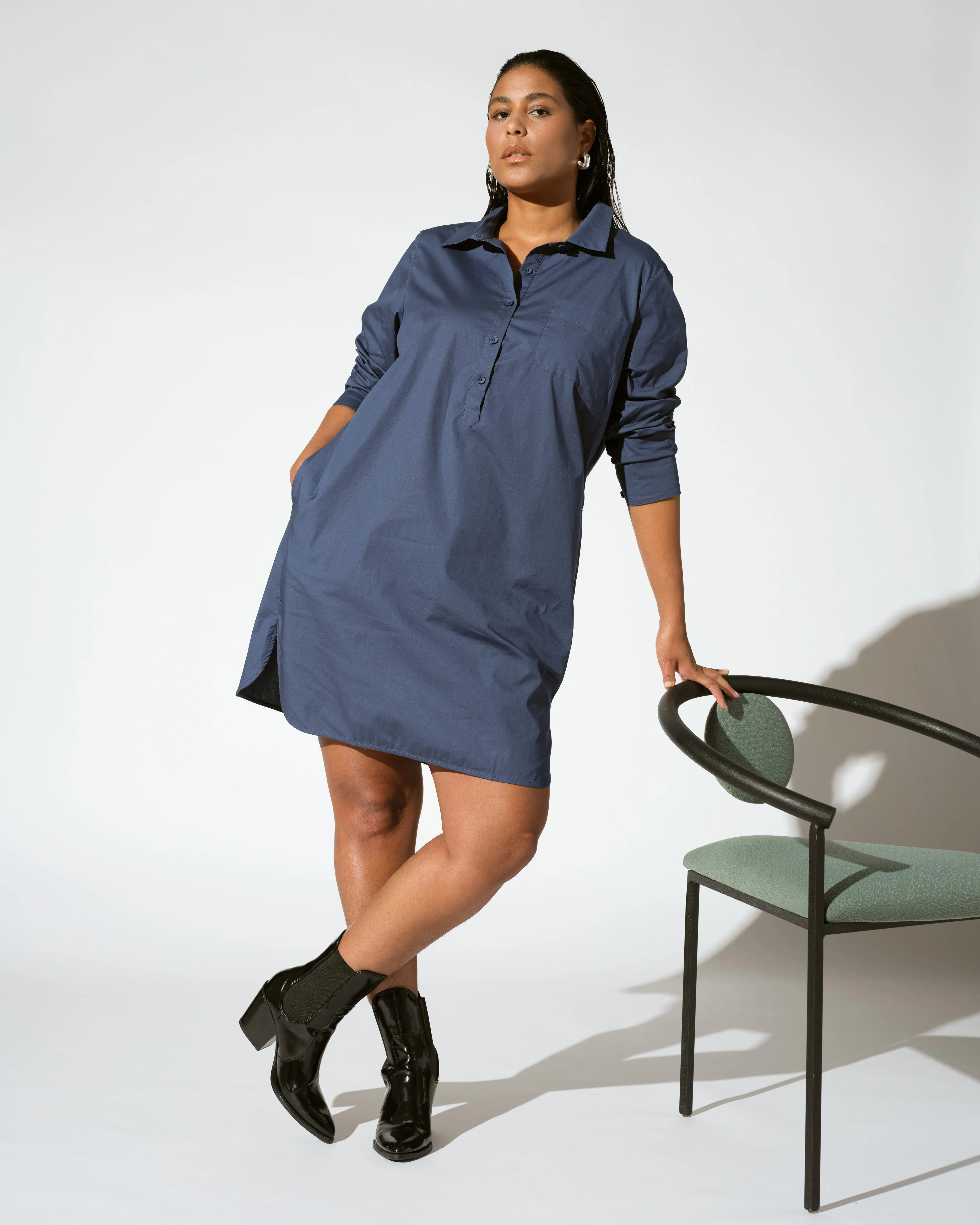 Stretch Poplin Rubicon Shirtdress - Bleu Scolaire sold by Universal Standard