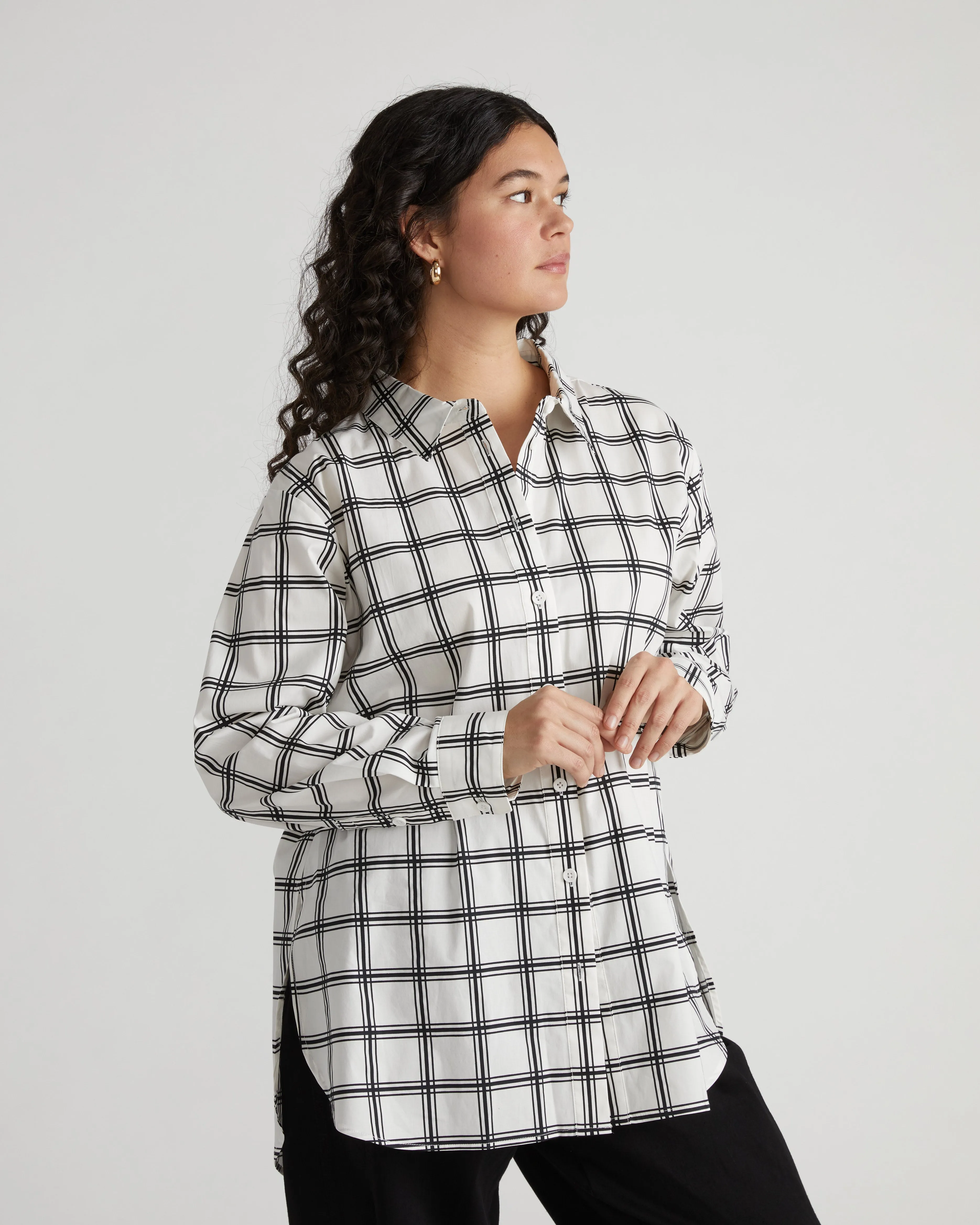 The Artist Poplin Shirt - White/Black Check sold by Universal Standard product image thumbnail 4