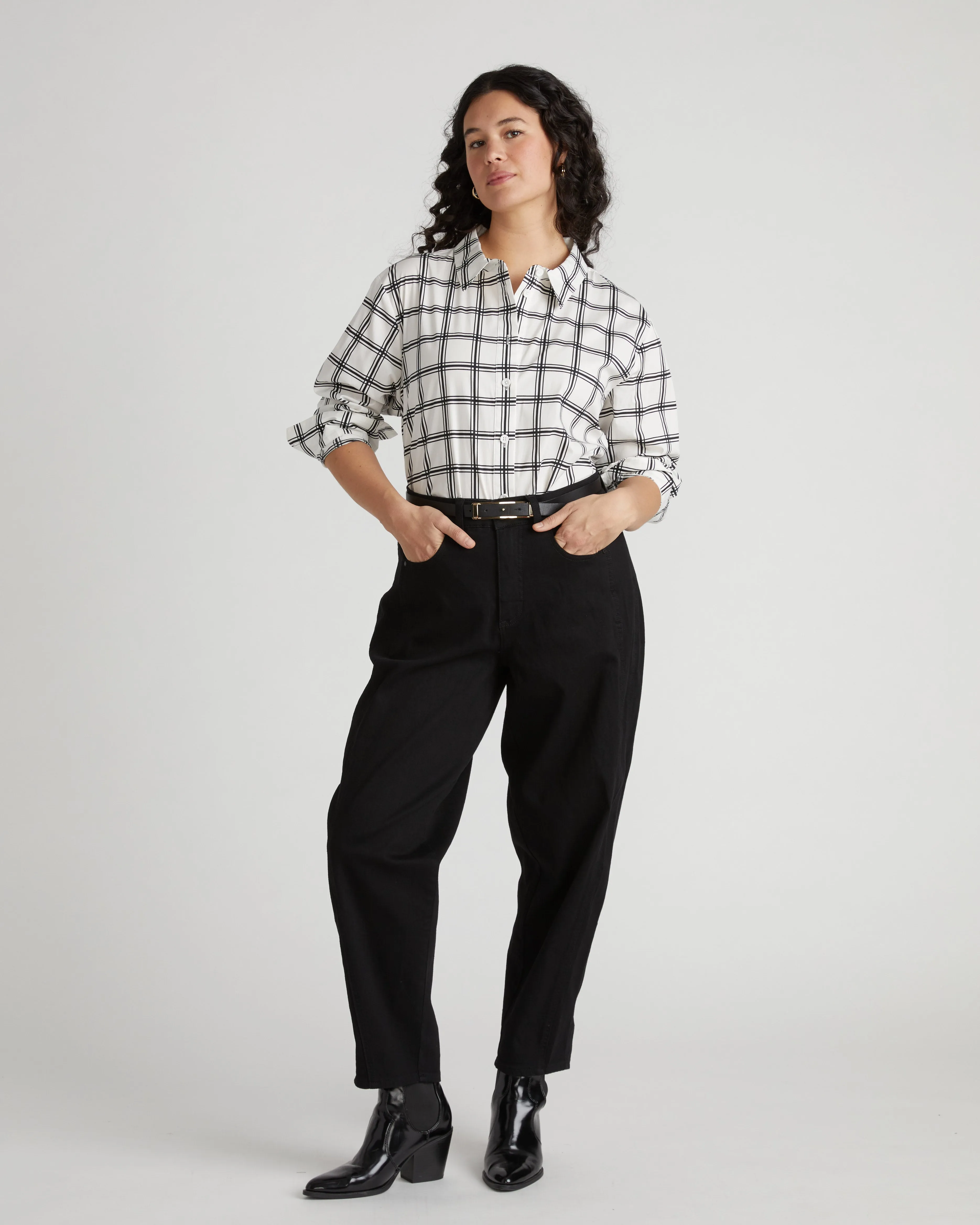The Artist Poplin Shirt - White/Black Check sold by Universal Standard product image thumbnail 3