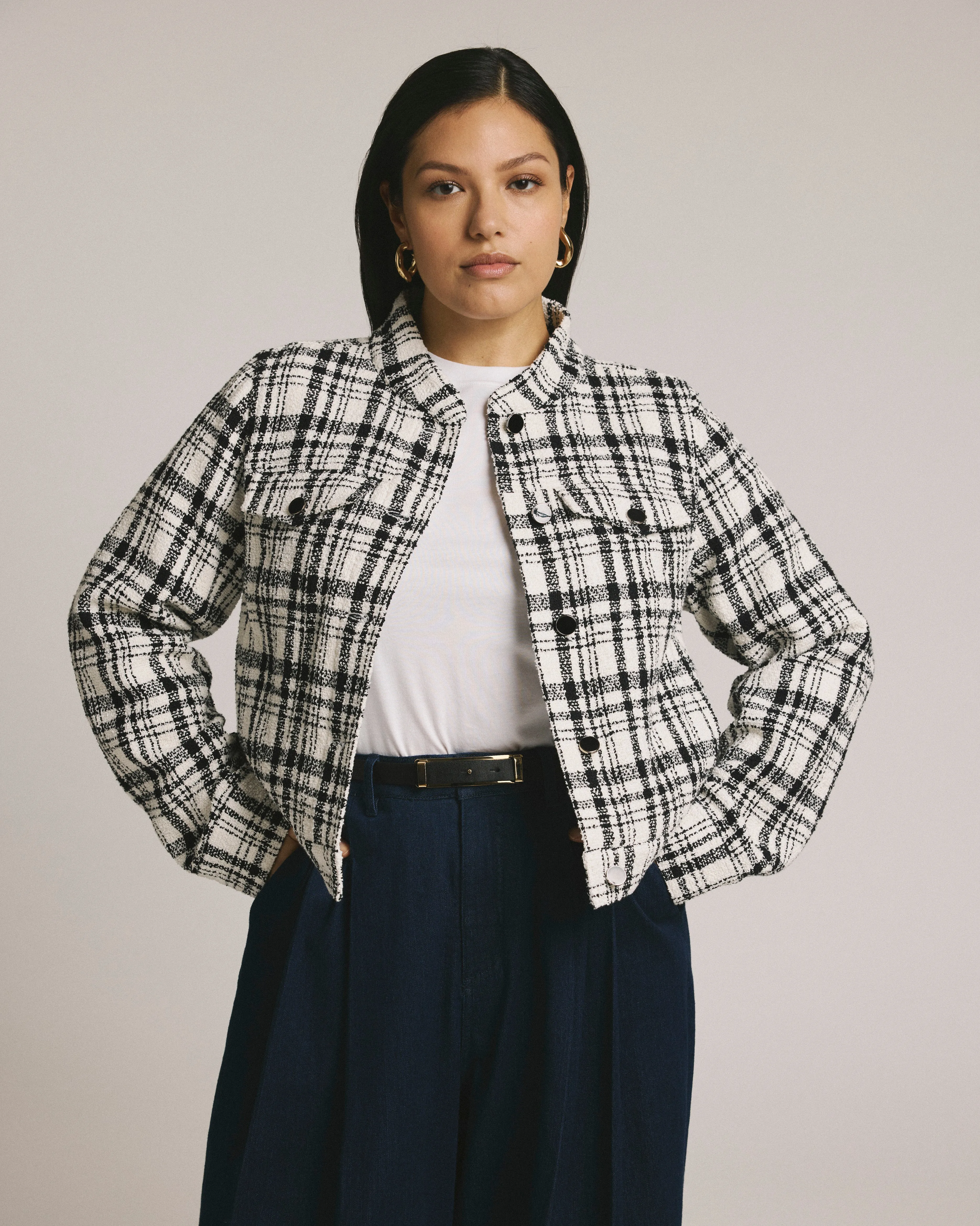 Tweed Lady Jacket - White/Black Plaid sold by Universal Standard product image thumbnail 4