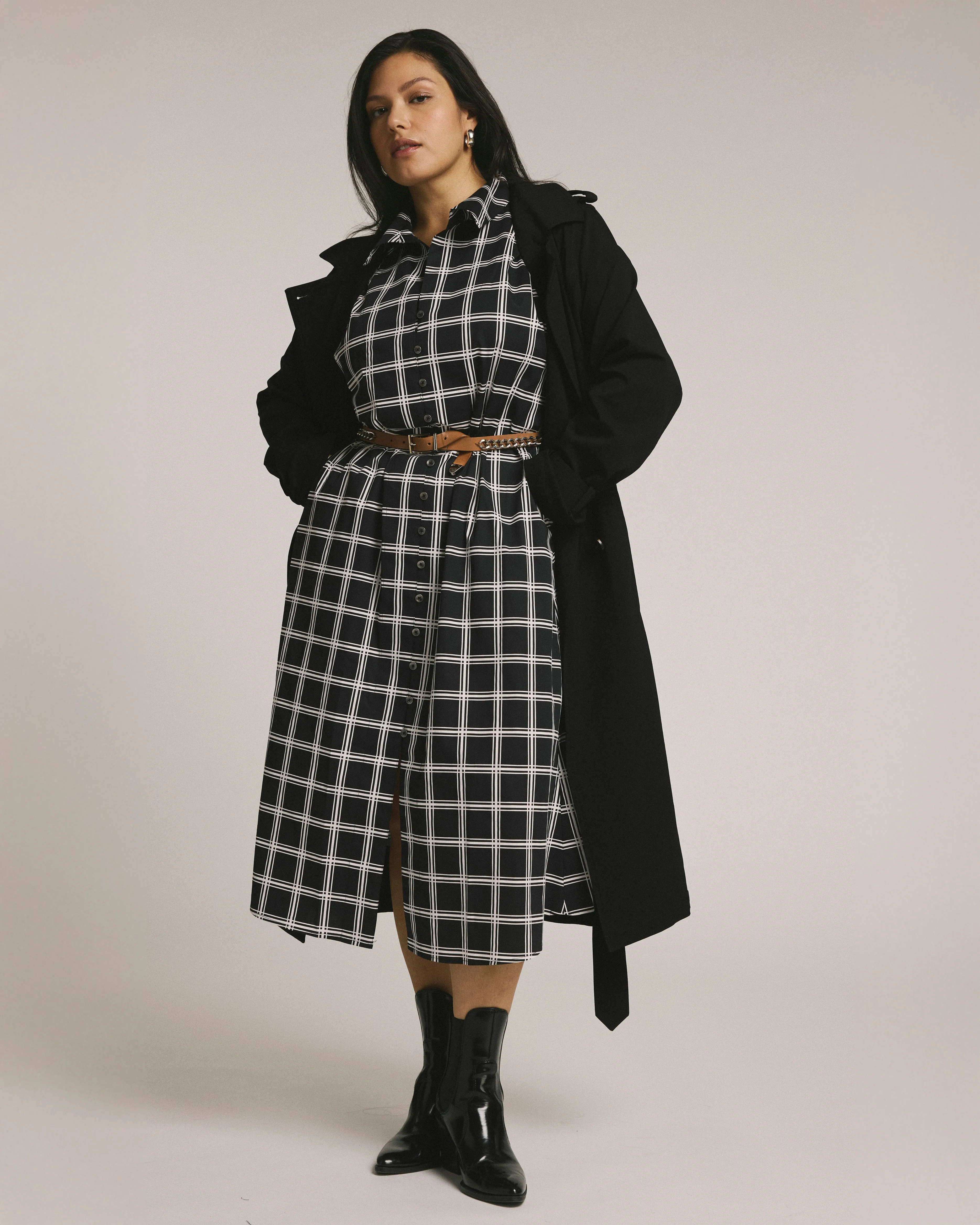Sandy Stretch Poplin Shirtdress - Black/White Check sold by Universal Standard product image thumbnail 3