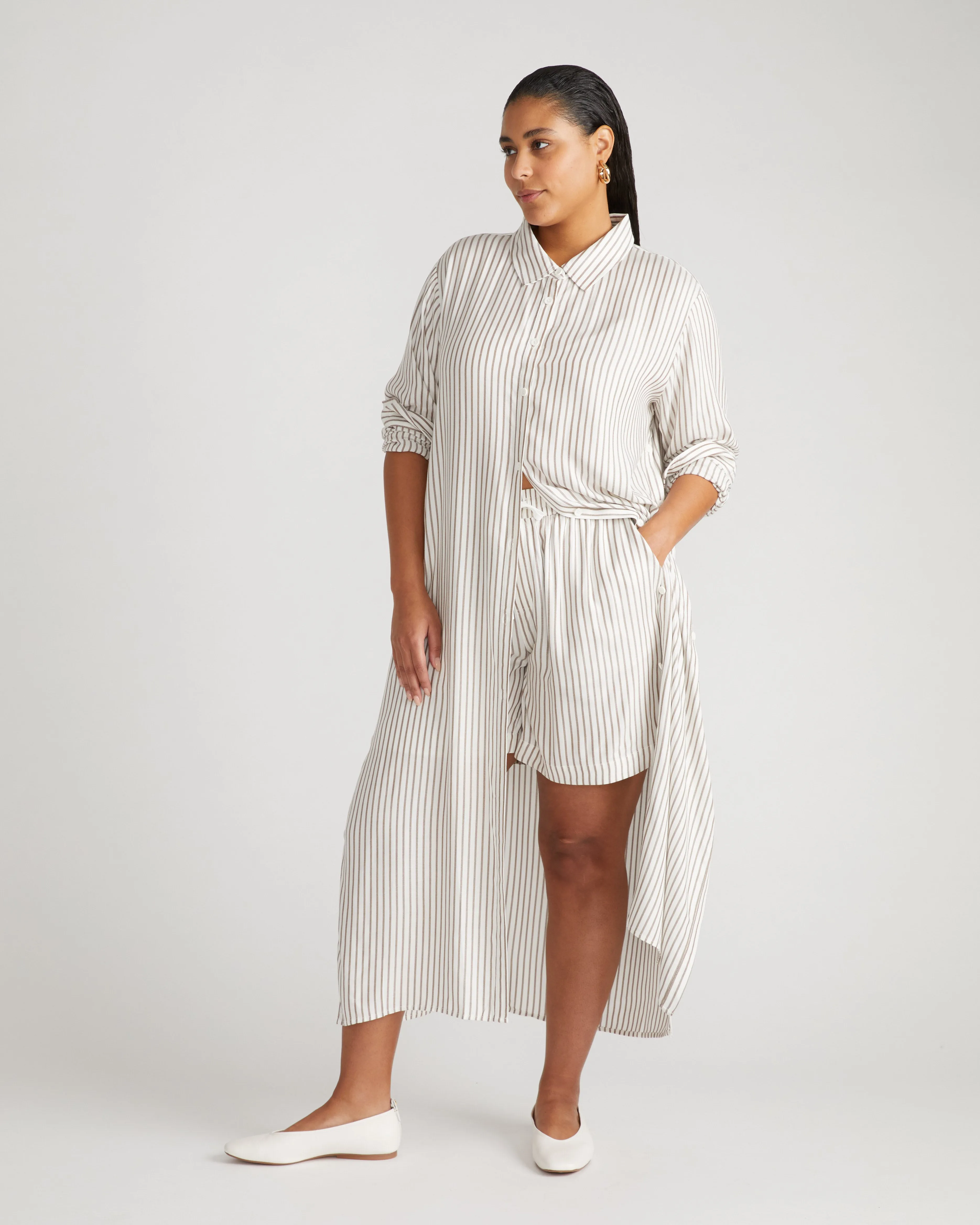 Nailah Button Down Tunic - White/Beige Stripe sold by Universal Standard product image thumbnail 2