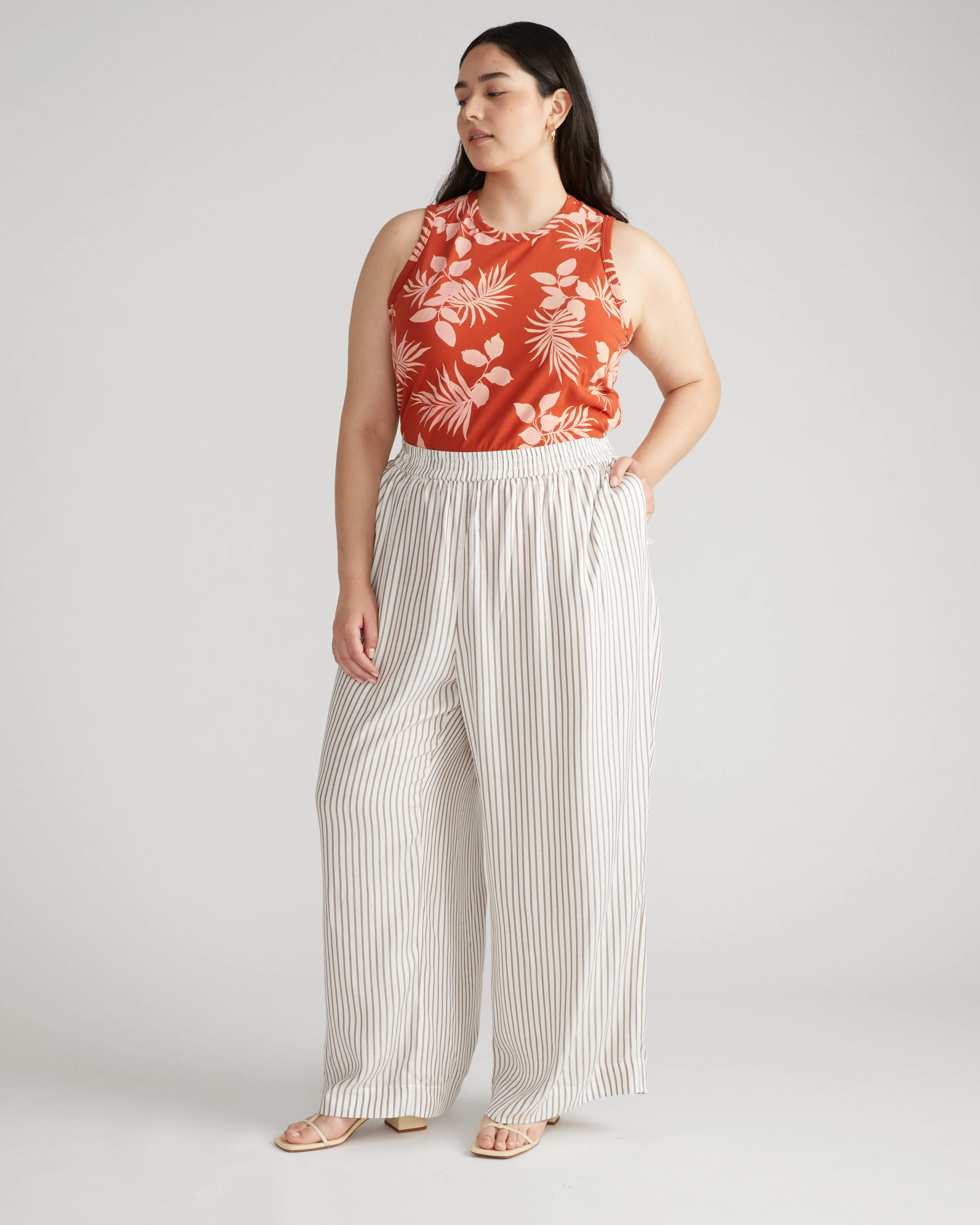 Verbena Voile Pants - White/Beige Stripe sold by Universal Standard