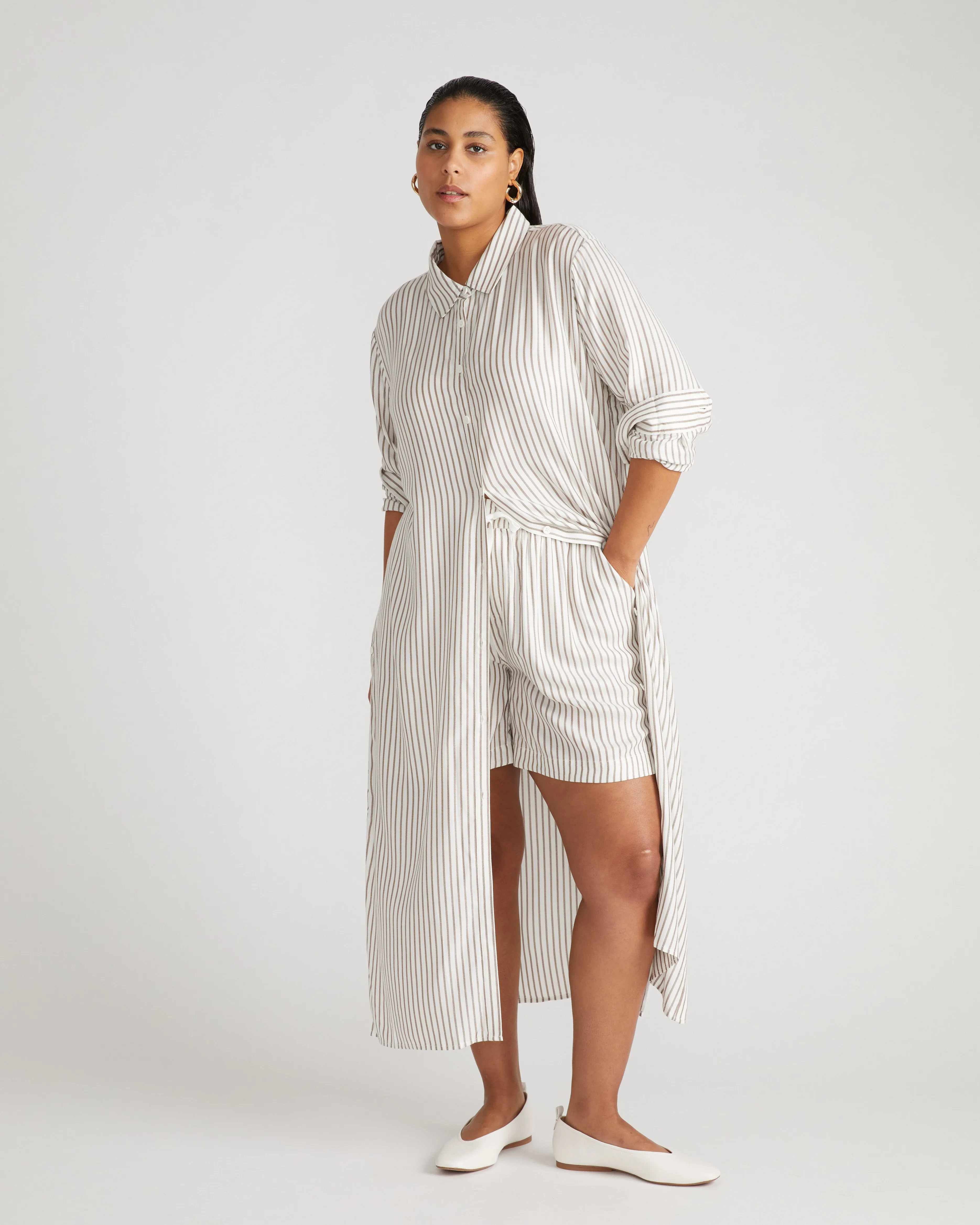 Beach Shorts - White/Beige Stripe sold by Universal Standard product image thumbnail 2