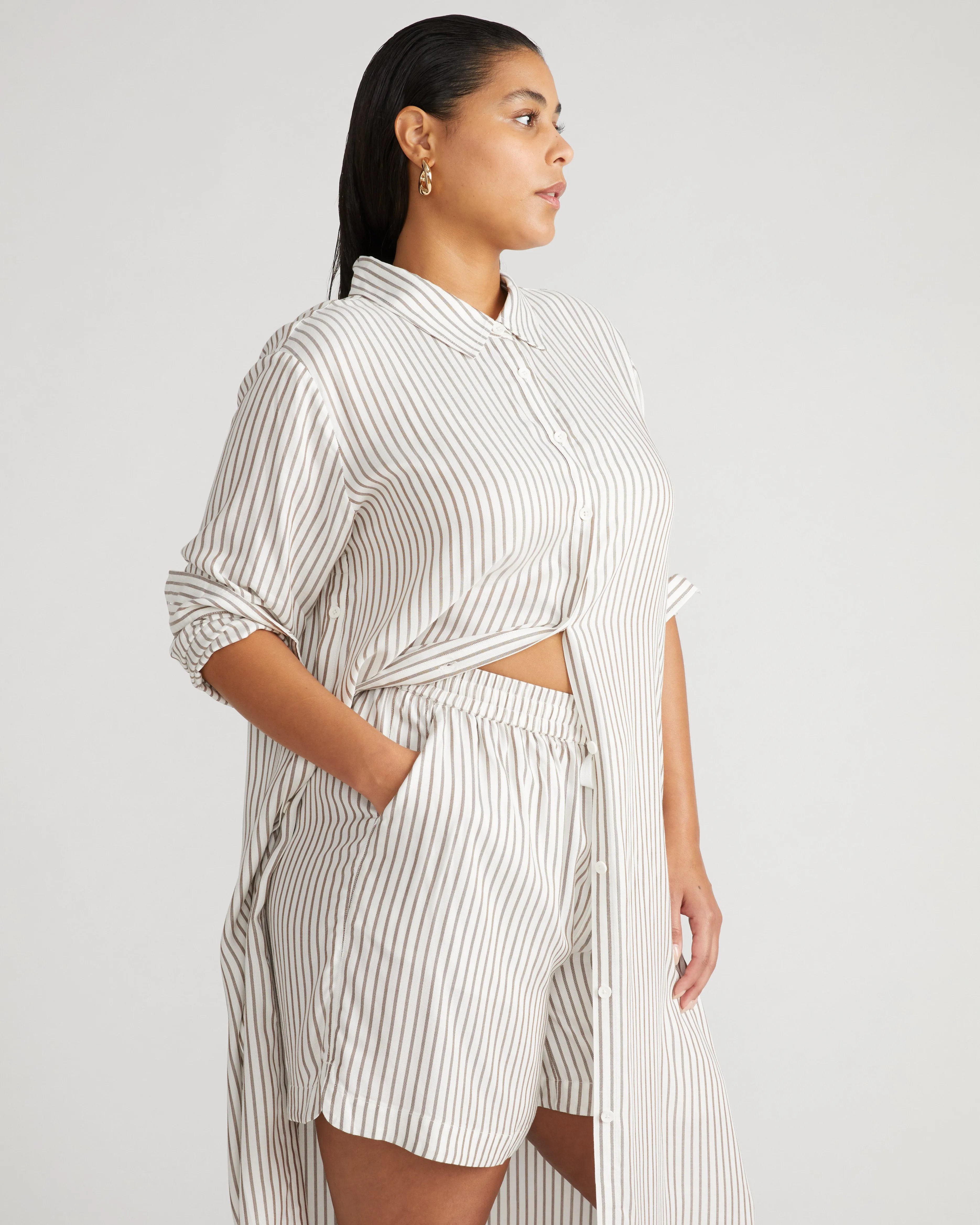 Beach Shorts - White/Beige Stripe sold by Universal Standard product image thumbnail 3