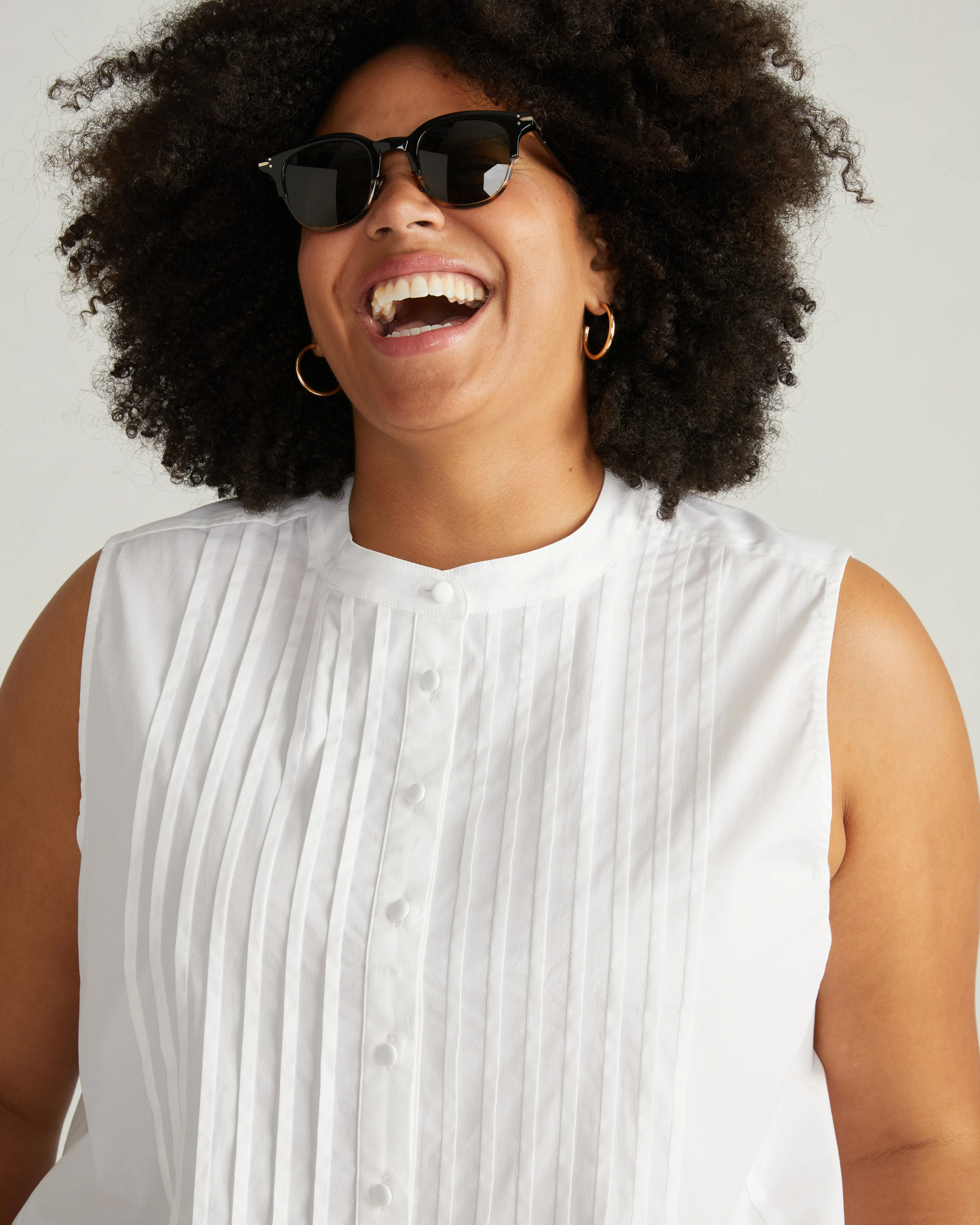 City Poplin Sleeveless Pintuck Shirt - White sold by Universal Standard product image thumbnail 4