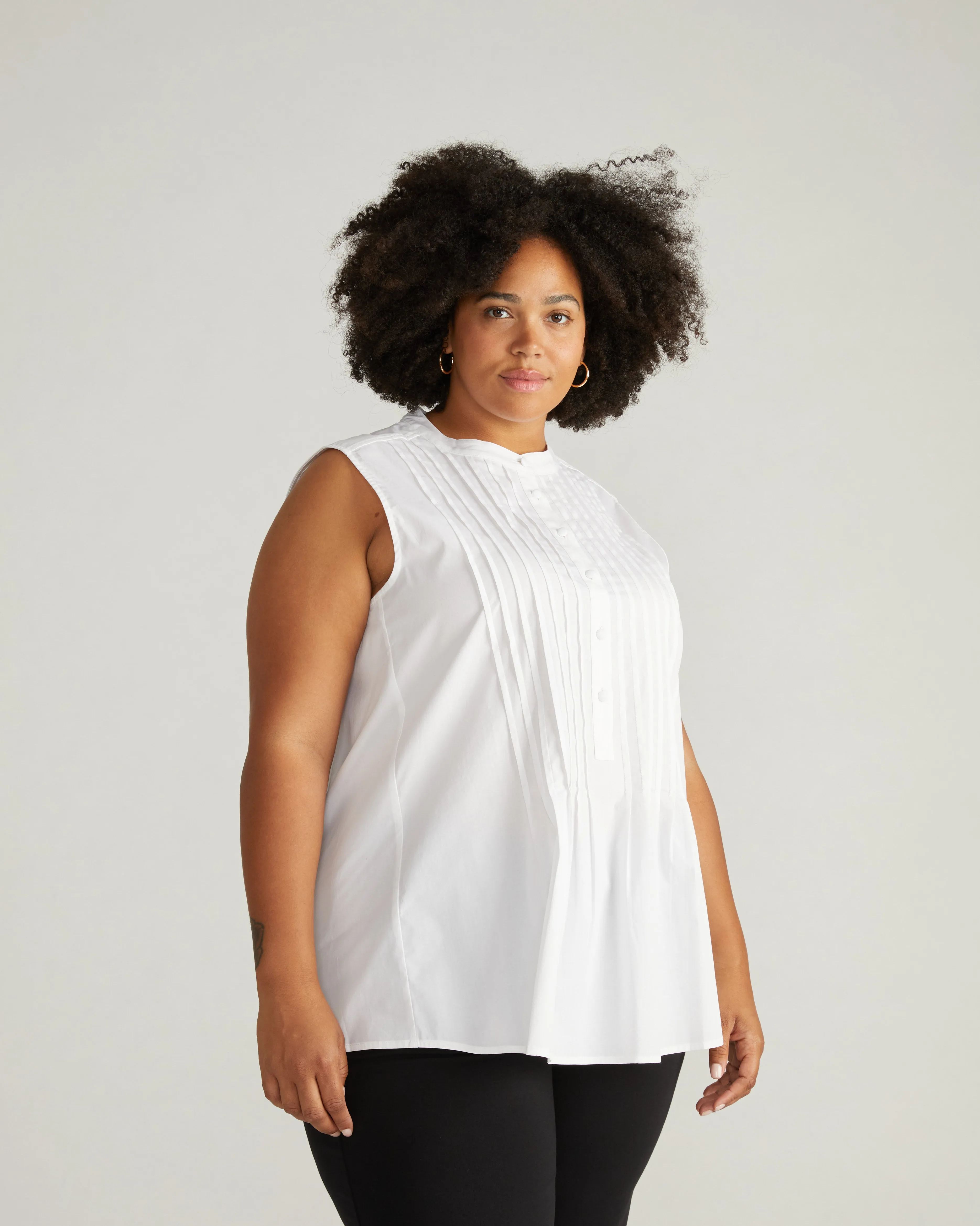 City Poplin Sleeveless Pintuck Shirt - White sold by Universal Standard product image thumbnail 2