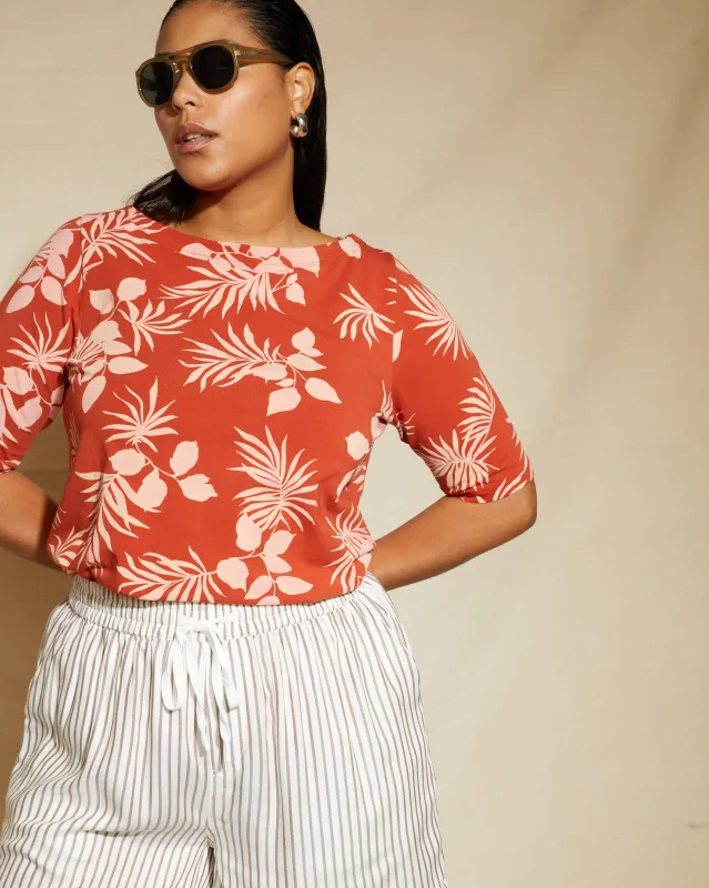 Bella Boatneck Tee - Palm Print in Warm Russet sold by Universal Standard