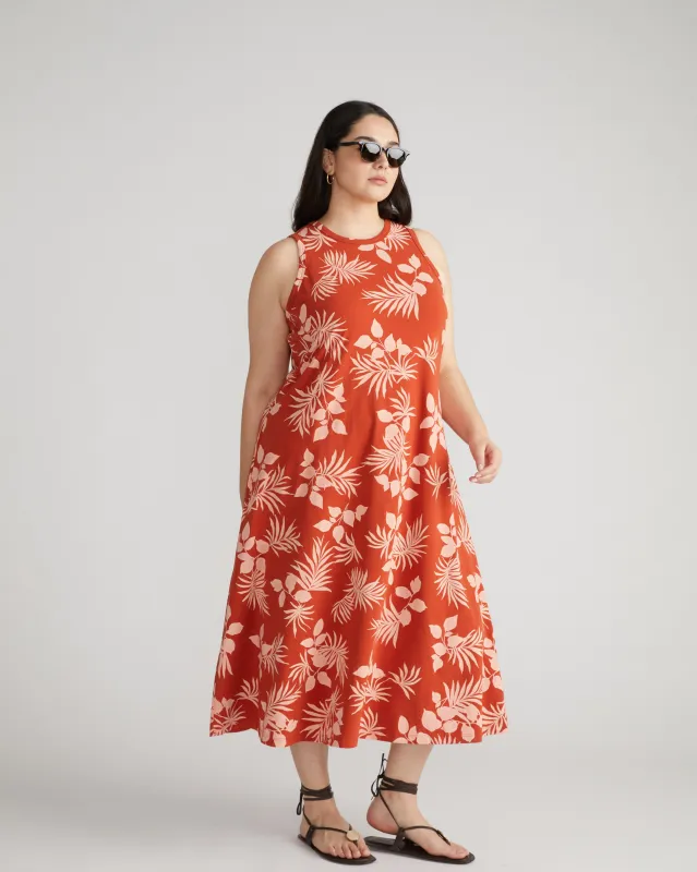 Sardinia Tank Dress - Palm Print in Warm Russet sold by Universal Standard