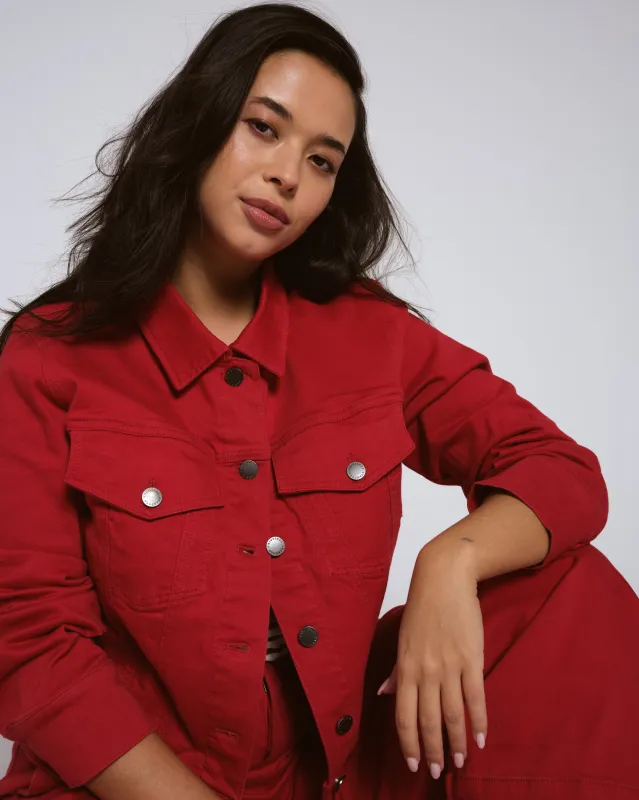 Kelsey Denim Jacket - Very Red sold by Universal Standard