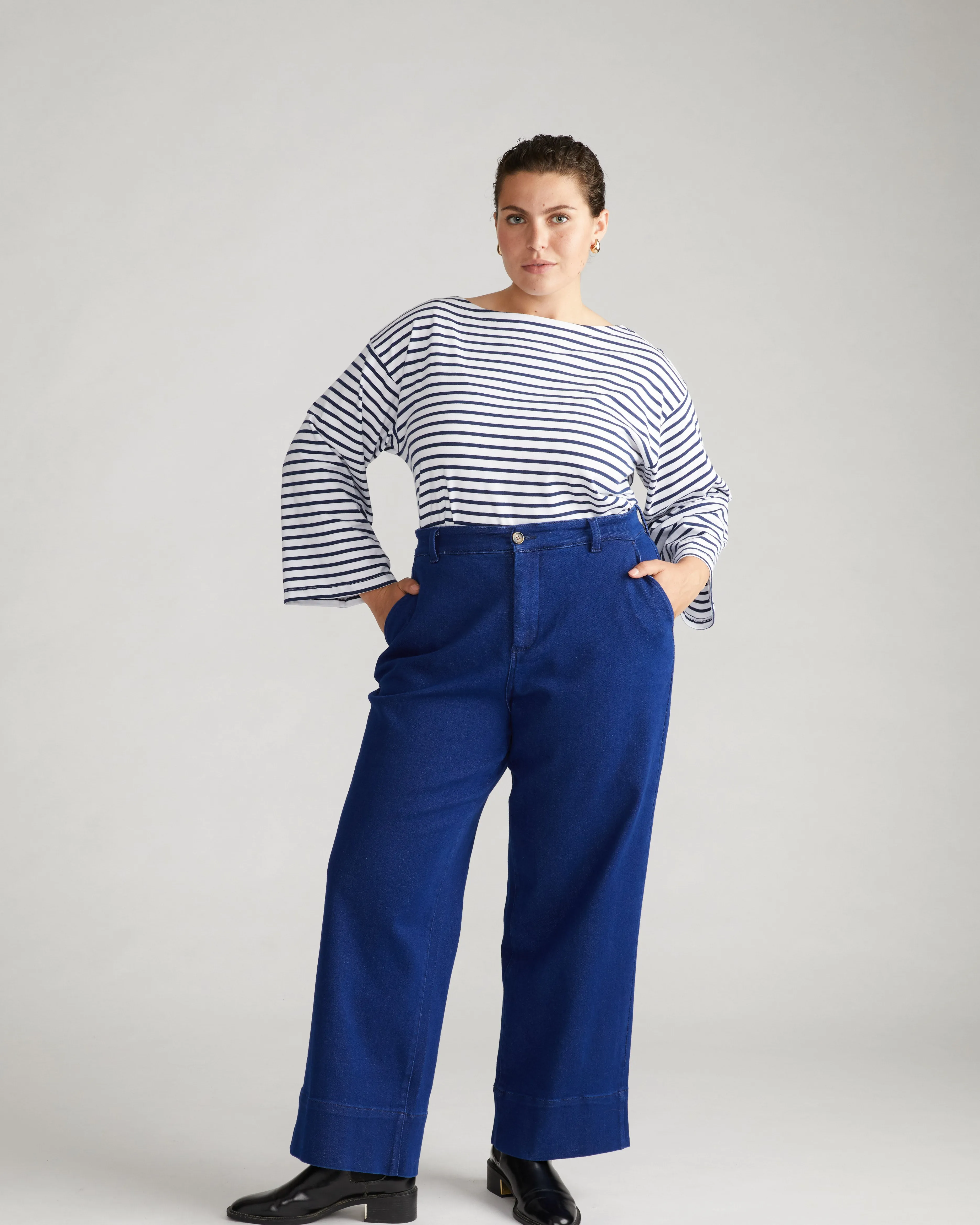 Montauk Breton Stripe Bell Sleeve Top - White/Cenote Stripe sold by Universal Standard product image thumbnail 2