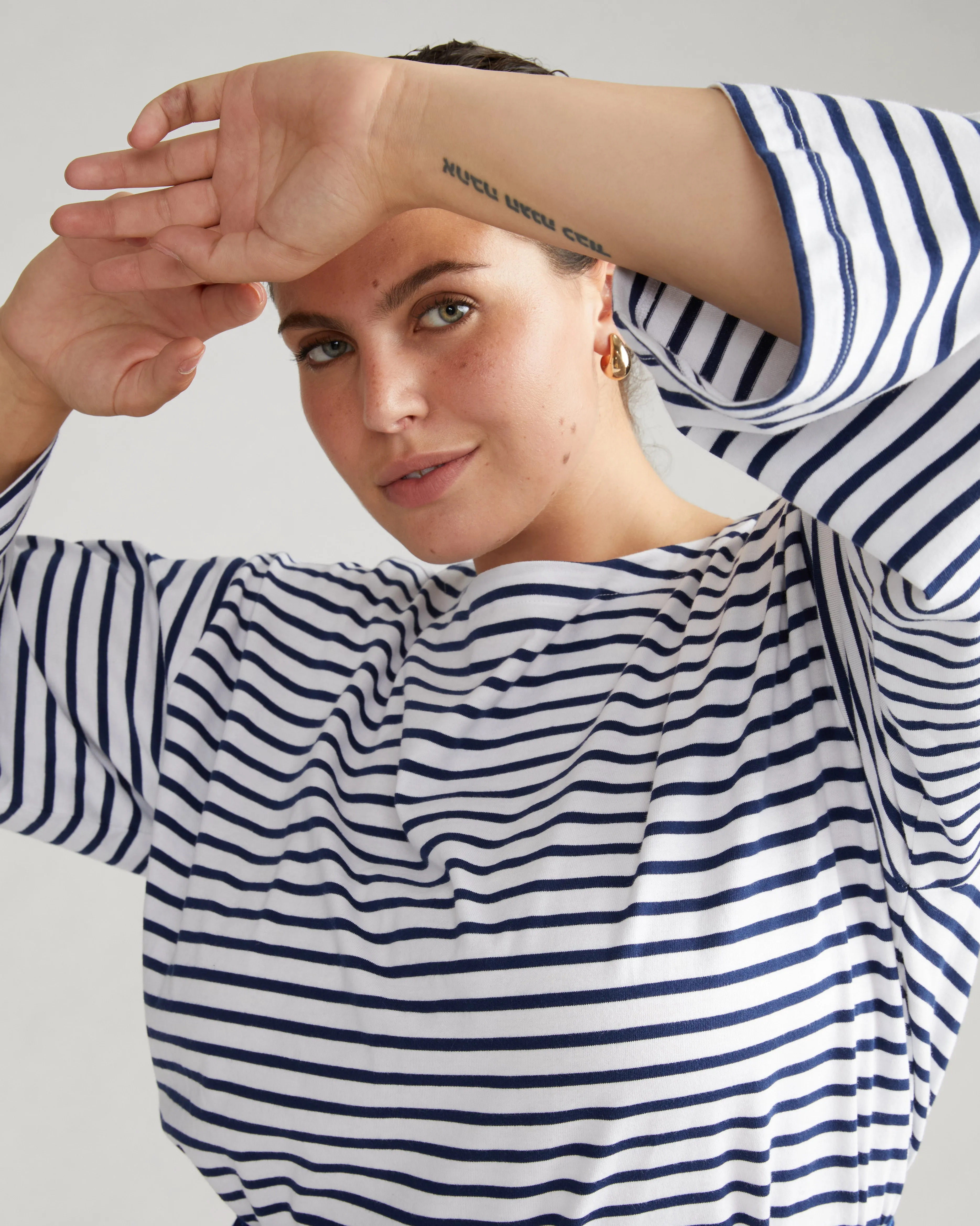 Montauk Breton Stripe Bell Sleeve Top - White/Cenote Stripe sold by Universal Standard