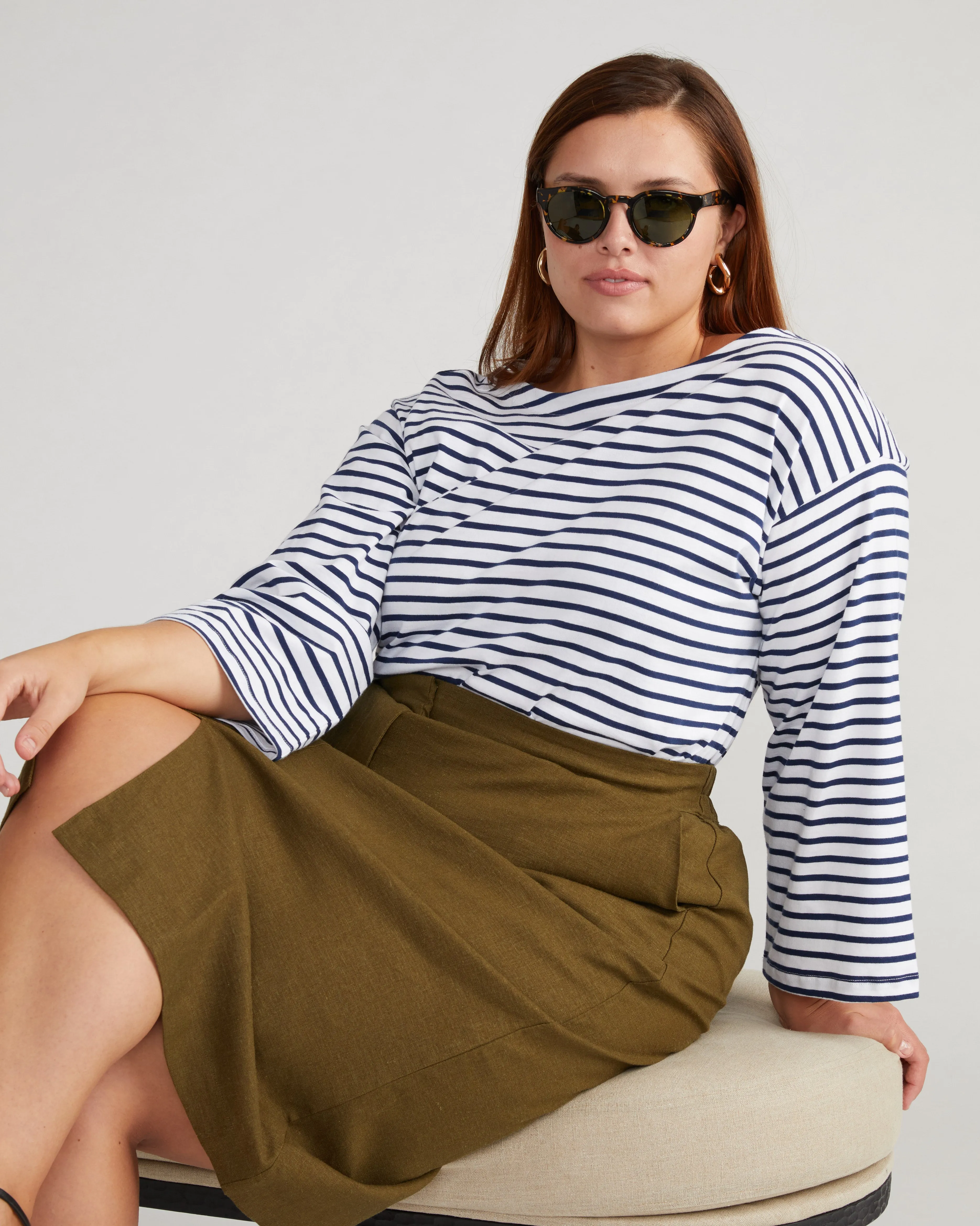 Montauk Breton Stripe Bell Sleeve Top - White/Cenote Stripe sold by Universal Standard product image thumbnail 3