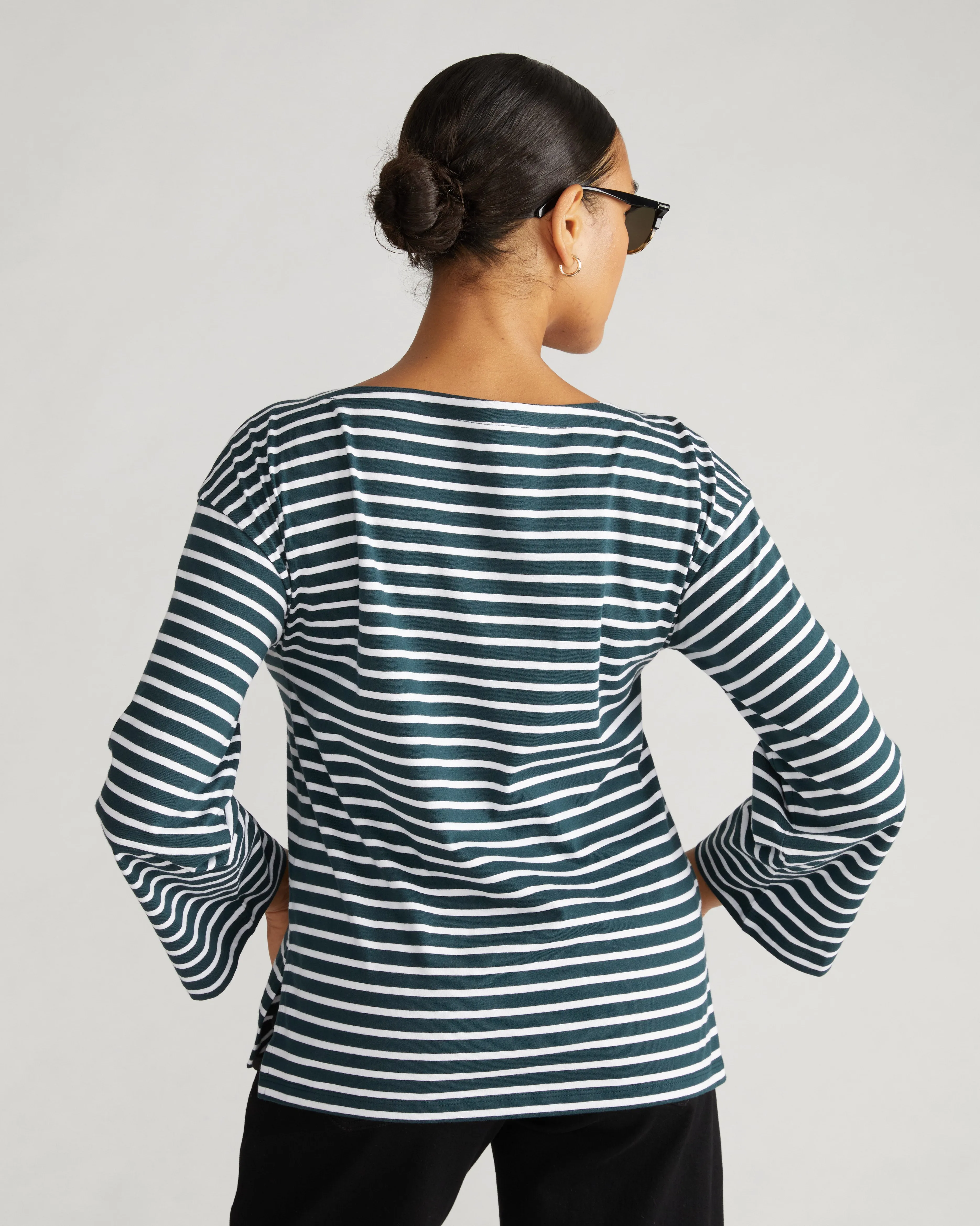 Montauk Breton Stripe Bell Sleeve Top - Deep Sea/White Stripe sold by Universal Standard product image thumbnail 3