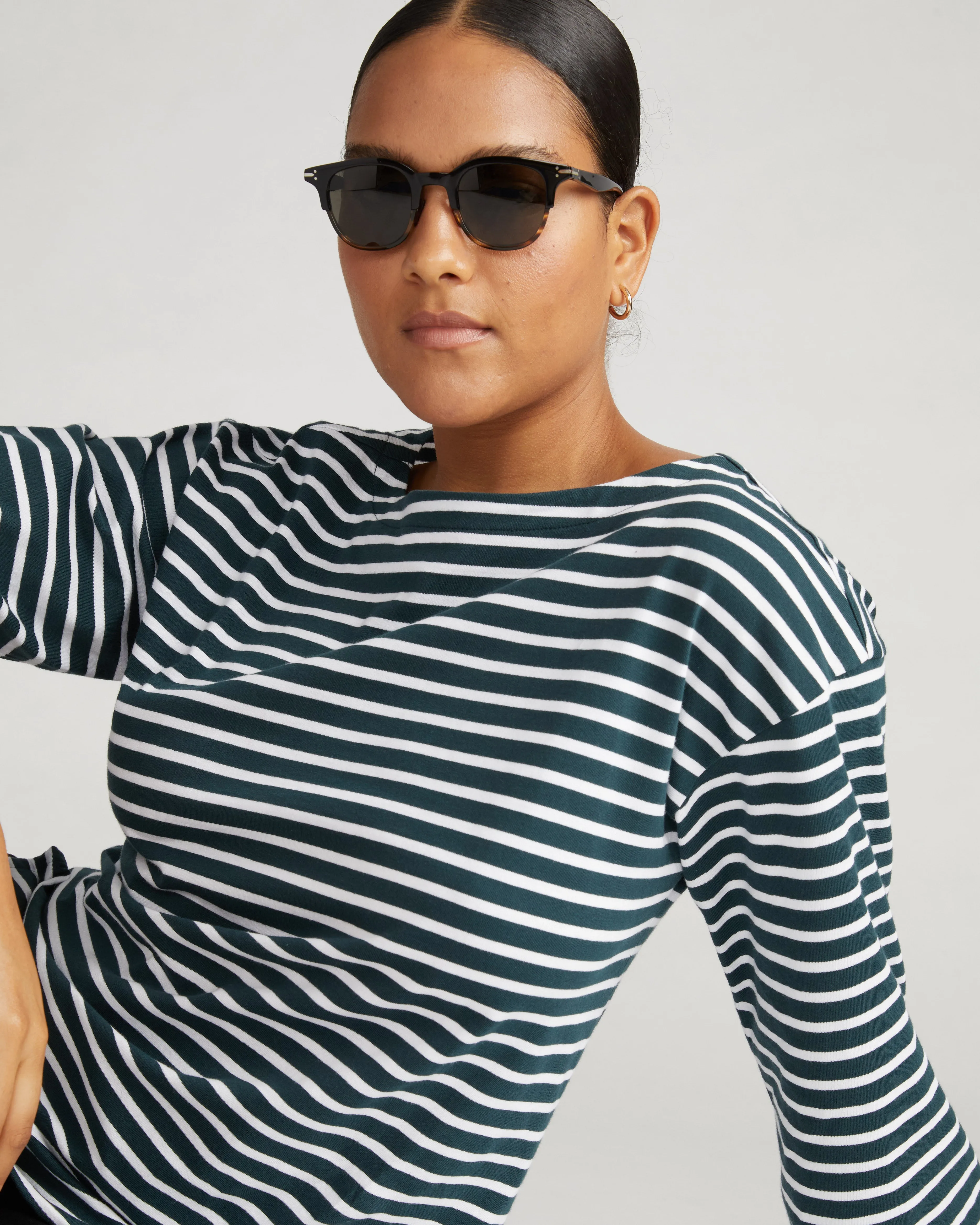 Montauk Breton Stripe Bell Sleeve Top - Deep Sea/White Stripe sold by Universal Standard