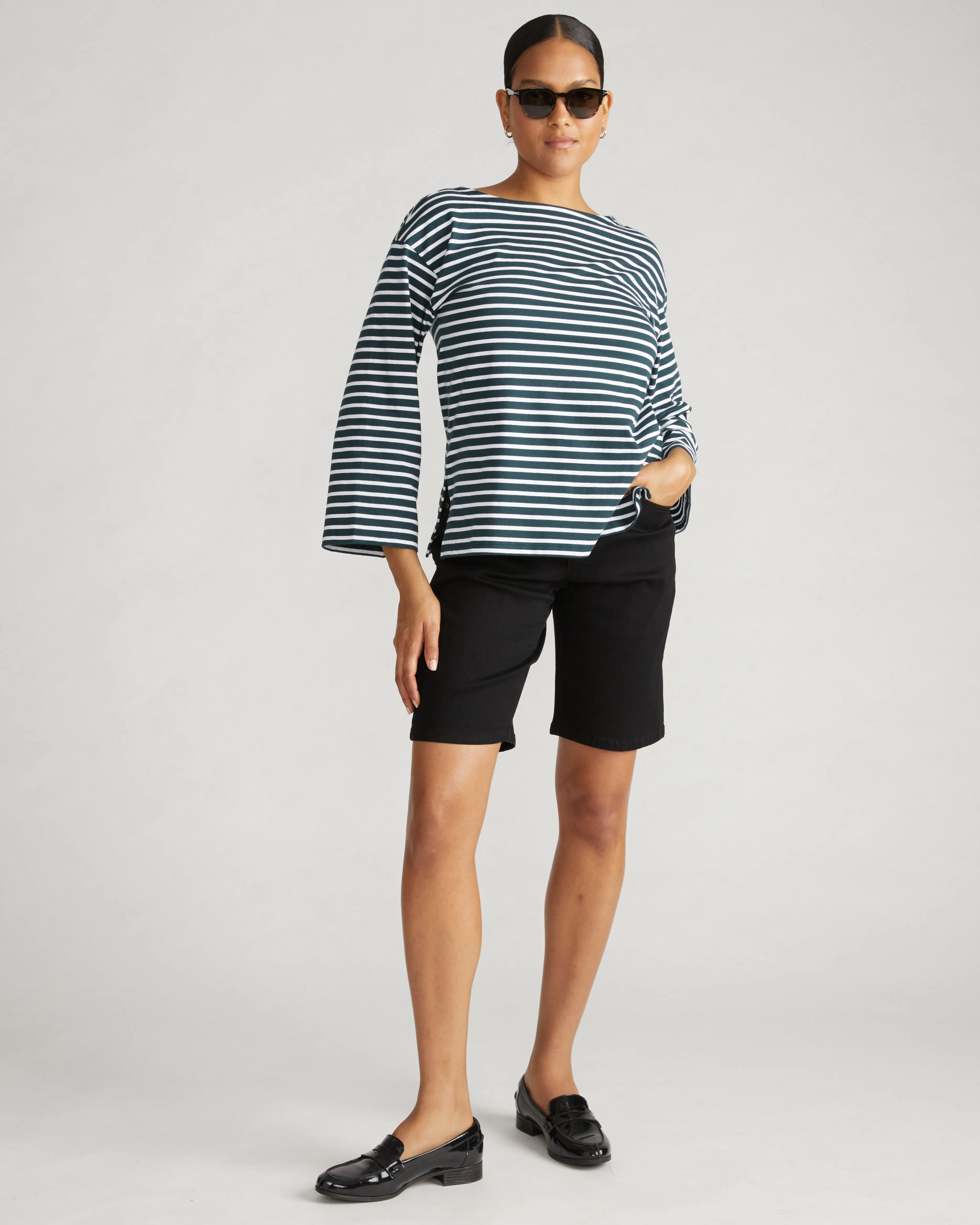 Montauk Breton Stripe Bell Sleeve Top - Deep Sea/White Stripe sold by Universal Standard product image thumbnail 2