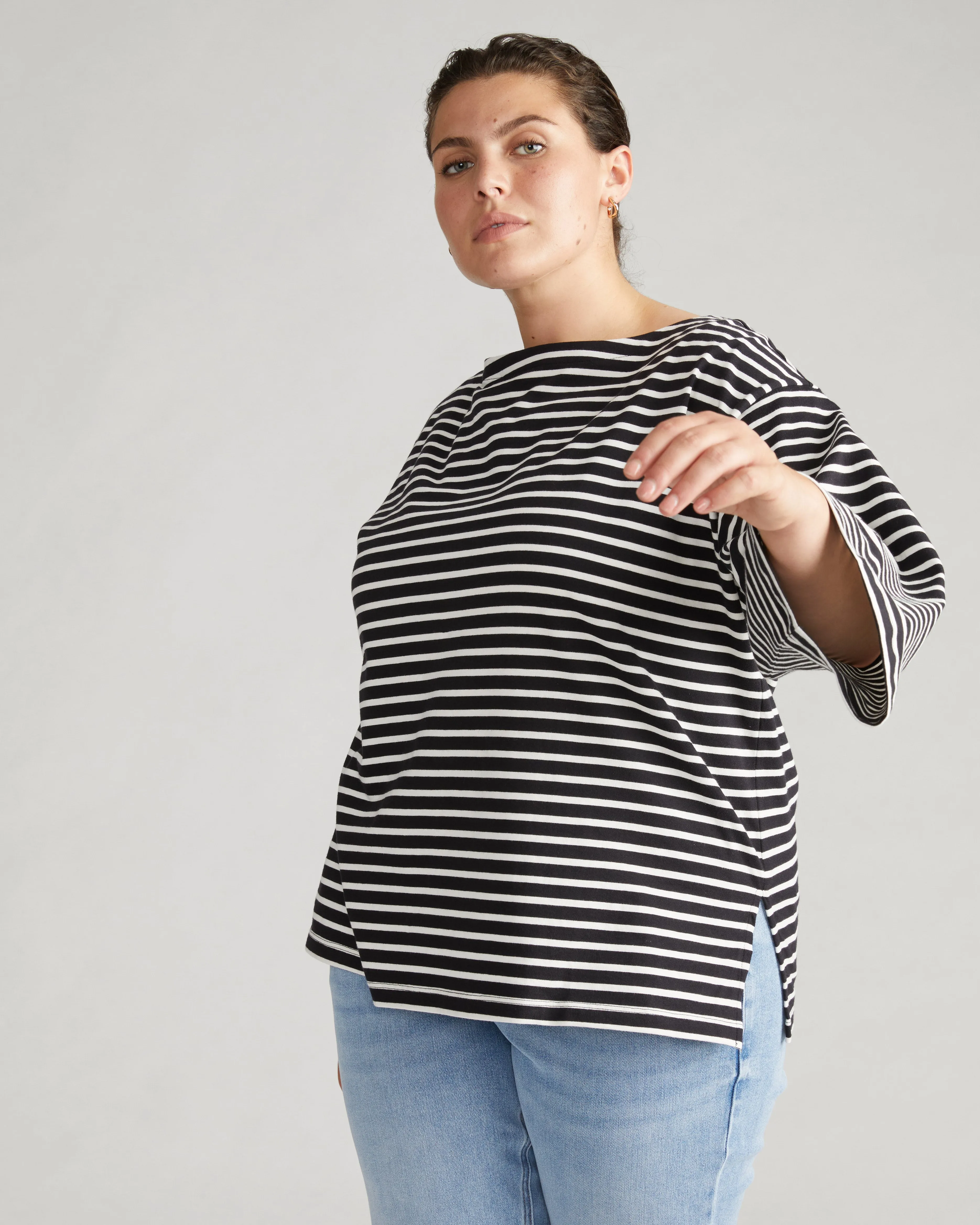 Montauk Breton Stripe Bell Sleeve Top - Black/White Stripe sold by Universal Standard product image thumbnail 4