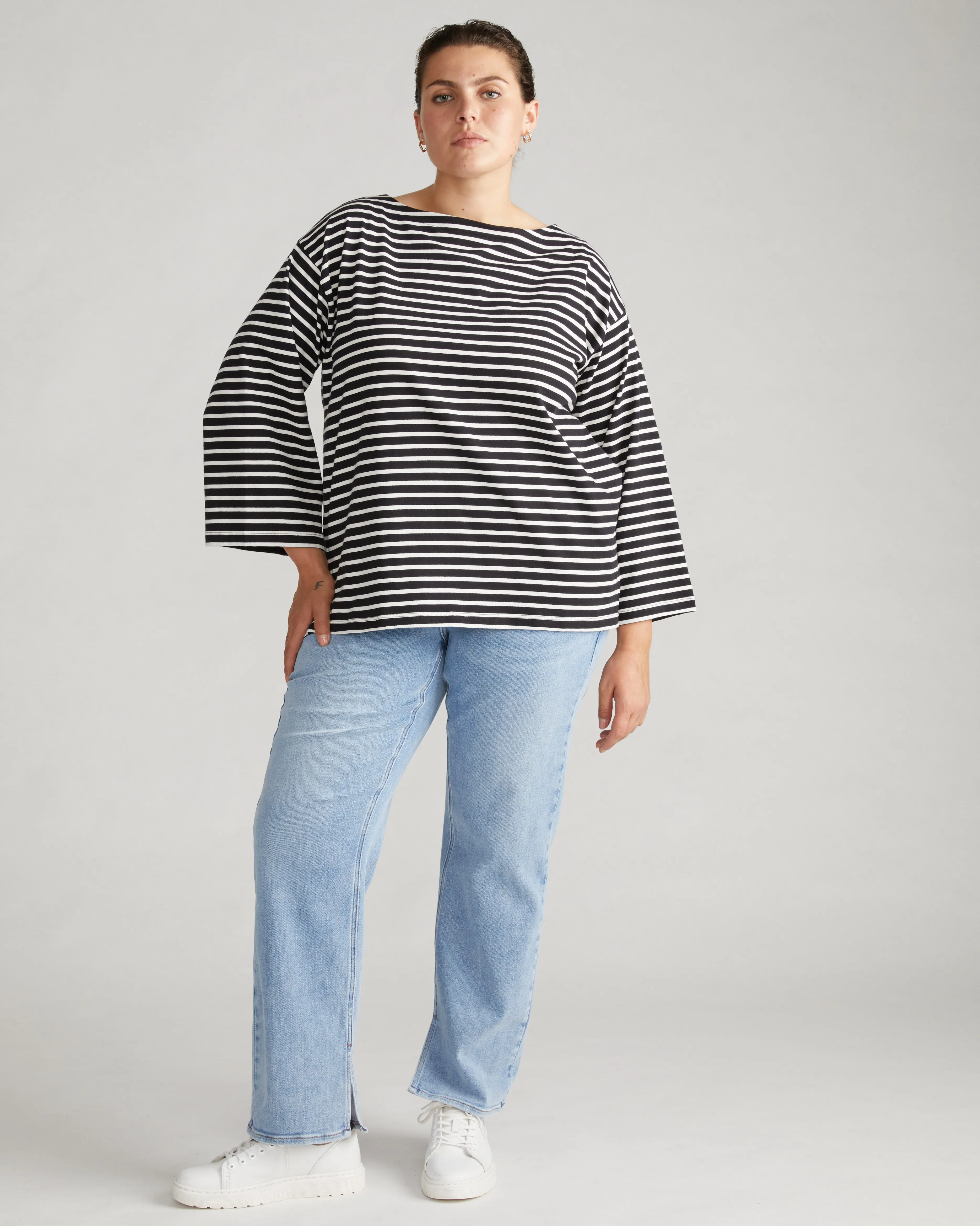 Montauk Breton Stripe Bell Sleeve Top - Black/White Stripe sold by Universal Standard product image thumbnail 3