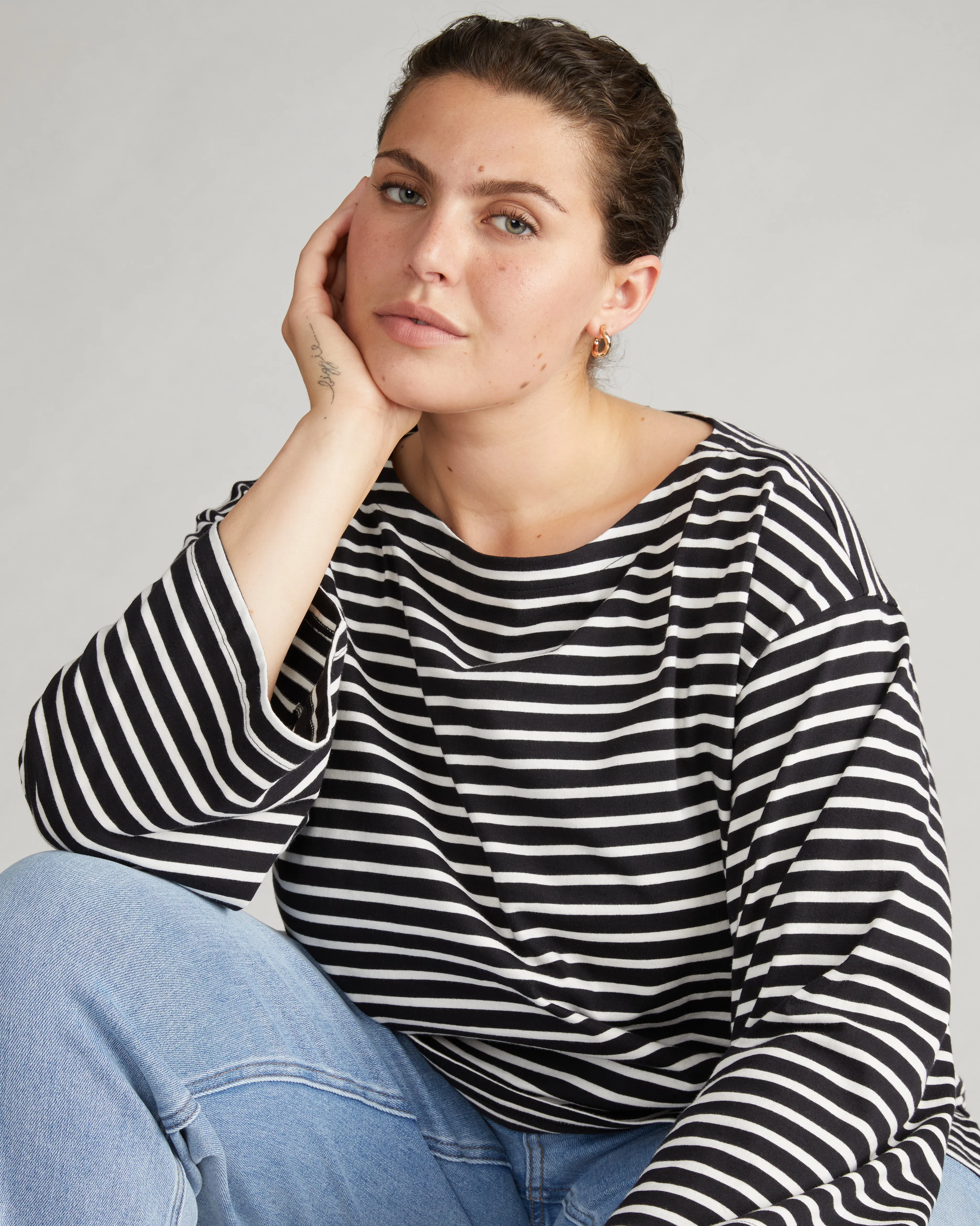 Montauk Breton Stripe Bell Sleeve Top - Black/White Stripe sold by Universal Standard product image thumbnail 2
