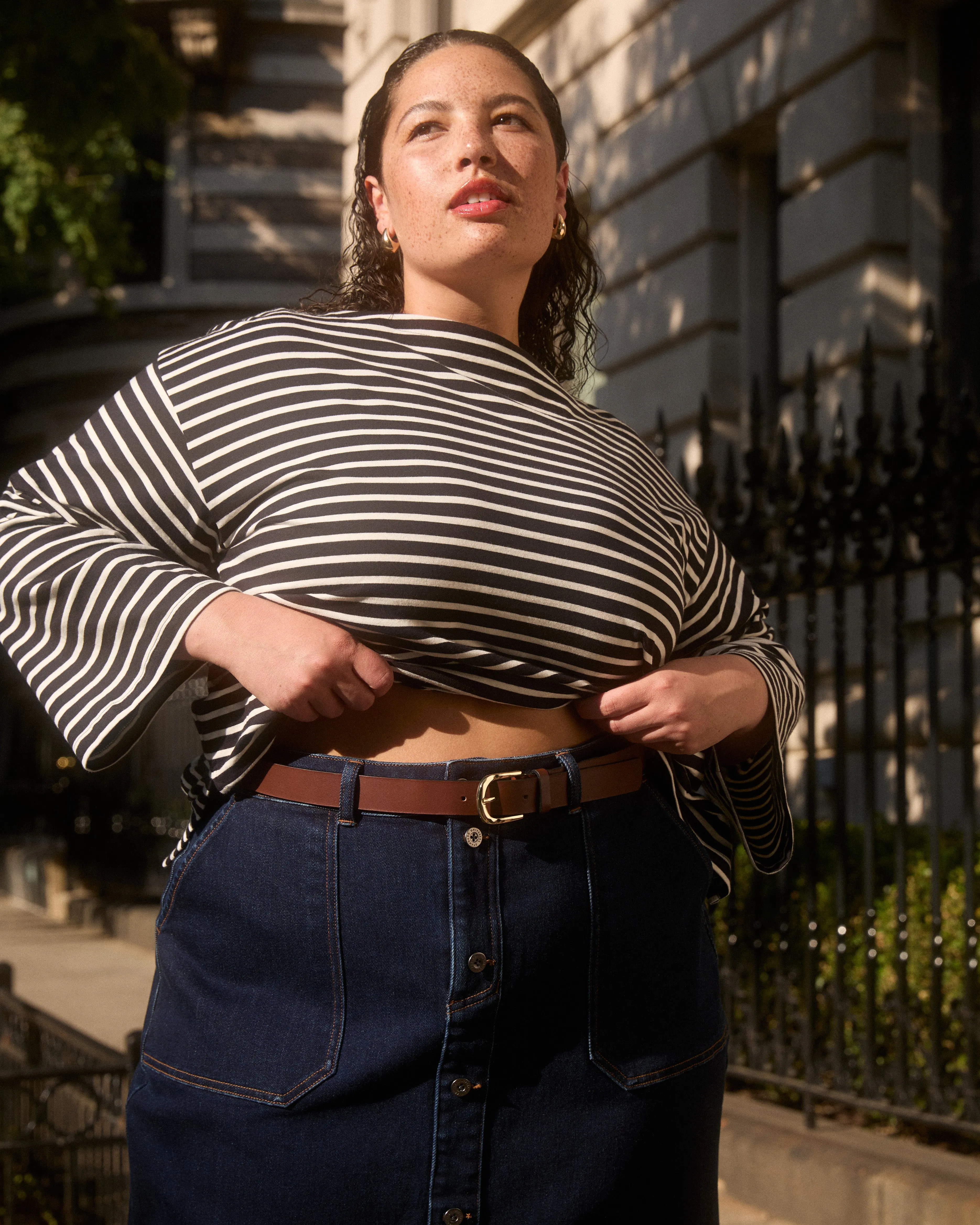 Montauk Breton Stripe Bell Sleeve Top - Black/White Stripe sold by Universal Standard