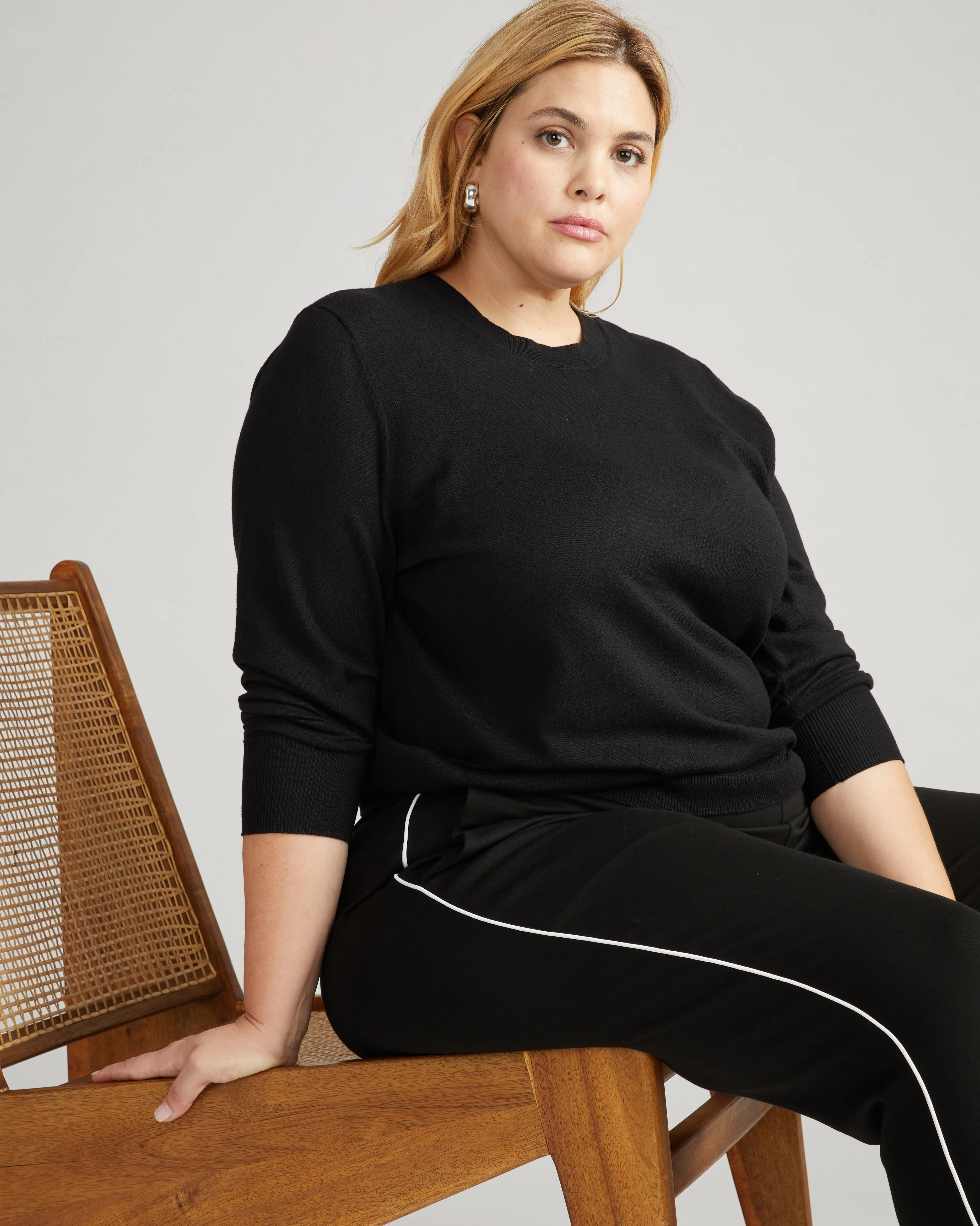 Minimalist Moro Pocket Signature Ponte Pants - Black with White Piping sold by Universal Standard