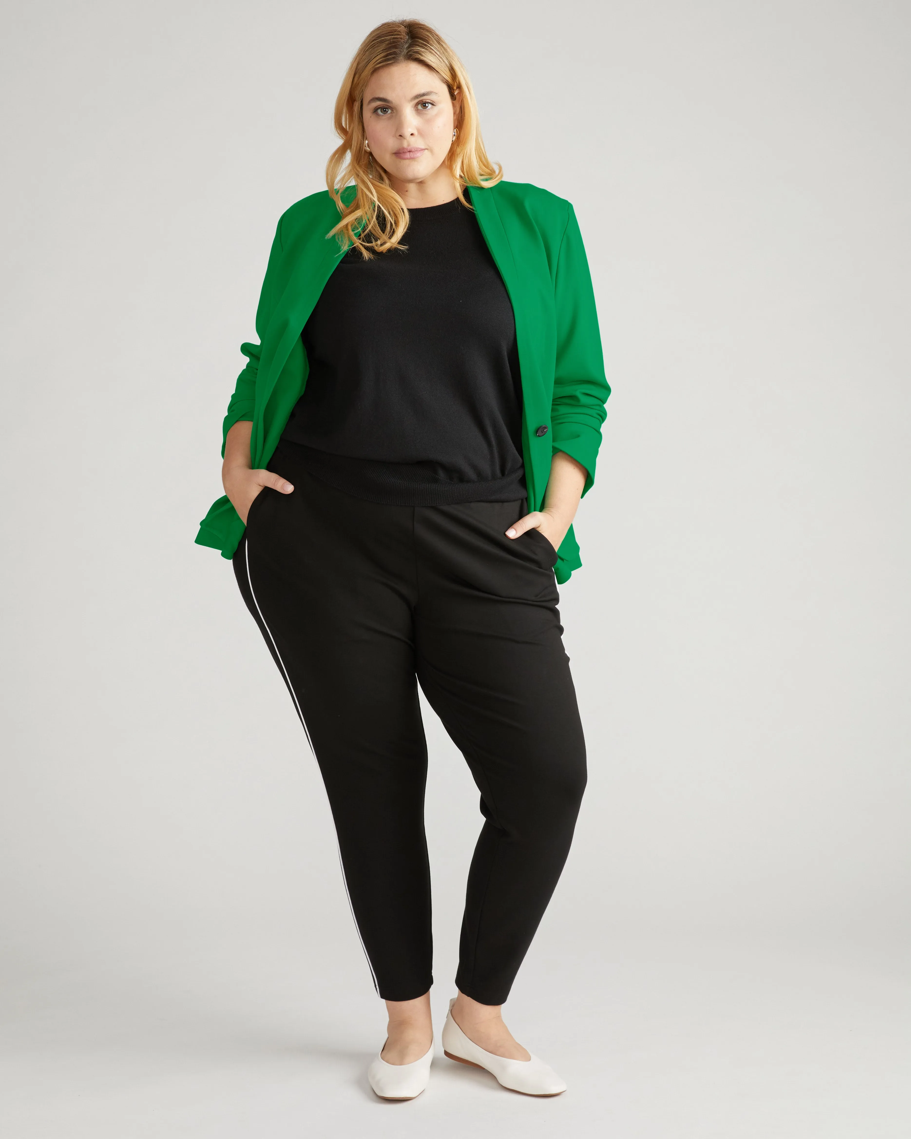 Minimalist Moro Pocket Signature Ponte Pants - Black with White Piping sold by Universal Standard product image thumbnail 2