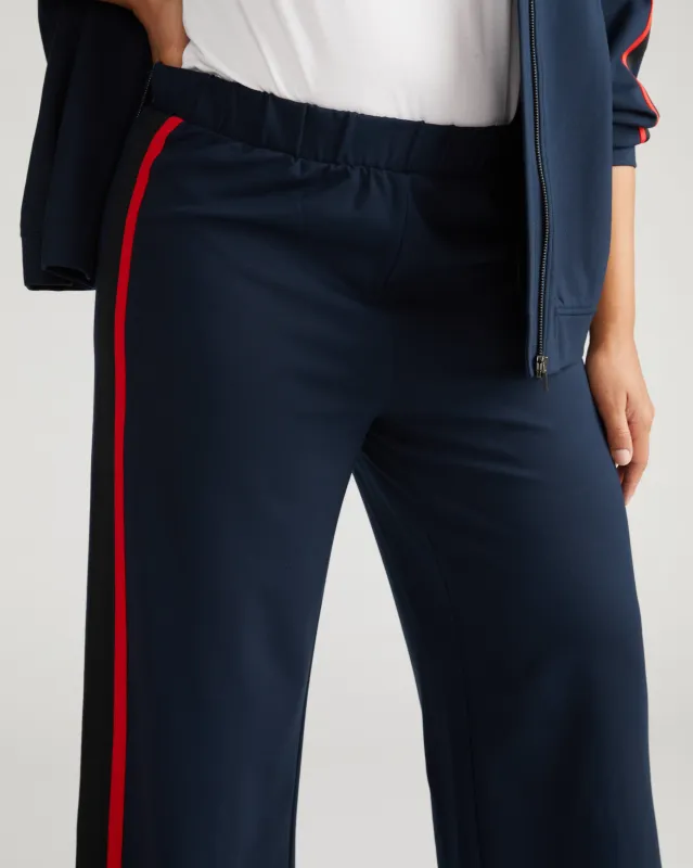 Stephanie Wide Leg Stripe Ponte Pants 30 Inch - Navy with Shoreline Sunset/Black Stripe sold by Universal Standard