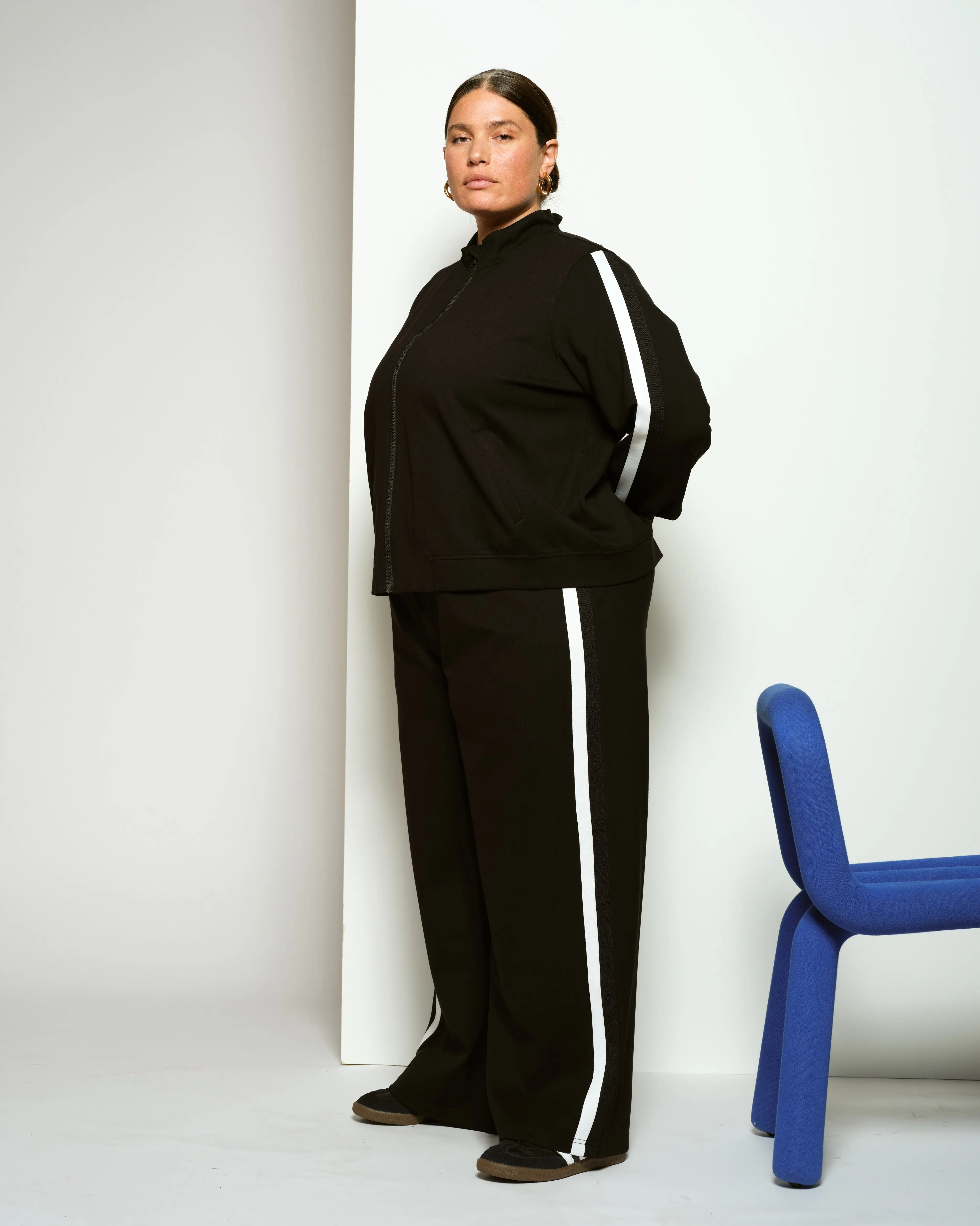 Stephanie Wide Leg Stripe Ponte Pants 30 Inch - Black with White/Black Stripe sold by Universal Standard product image thumbnail 3