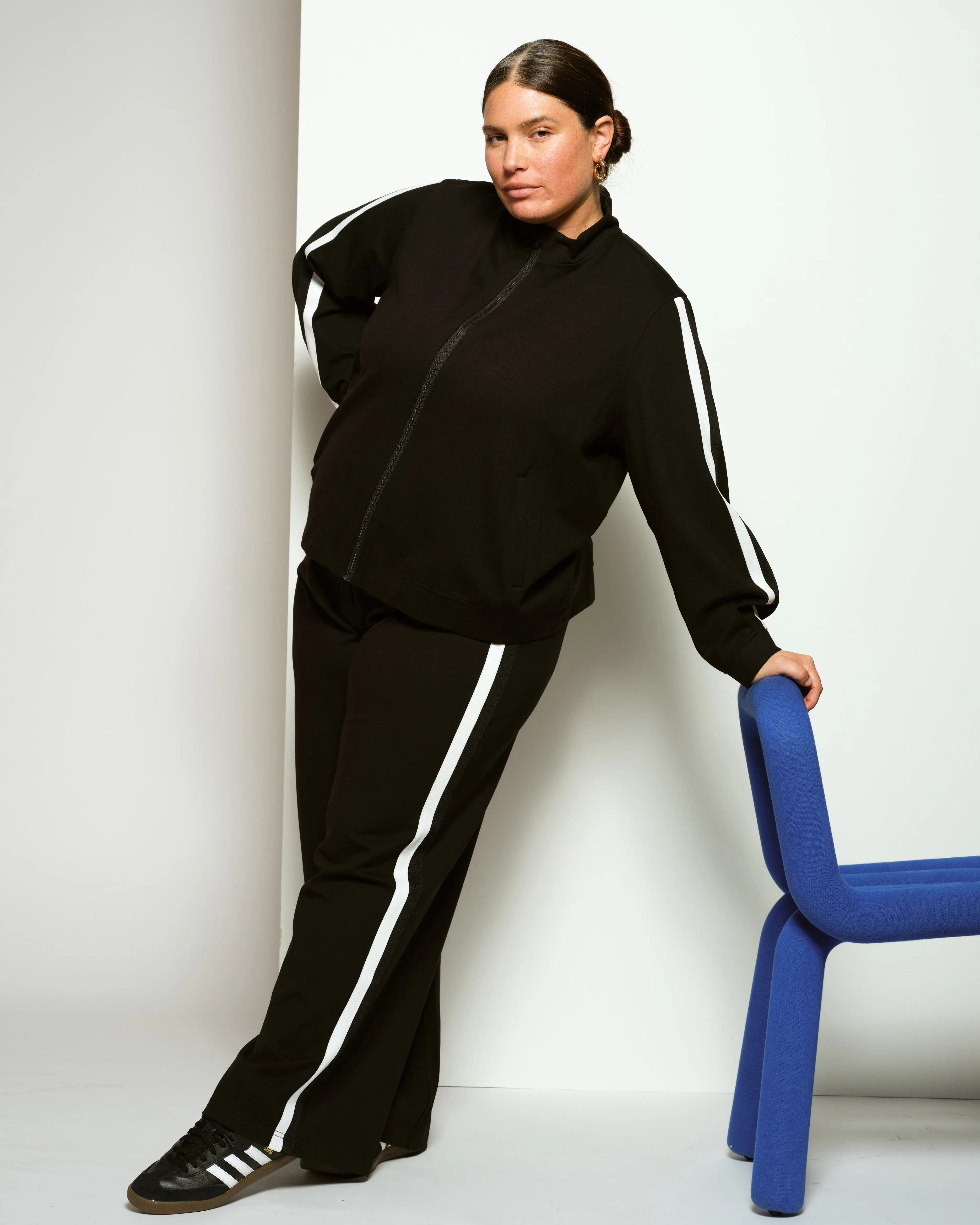 Stephanie Wide Leg Stripe Ponte Pants 30 Inch - Black with White/Black Stripe sold by Universal Standard