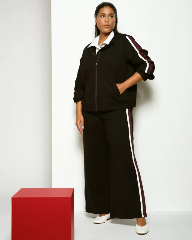 Stephanie Wide Leg Stripe Ponte Pants 30 Inch - Black with White/Acai Stripe sold by Universal Standard