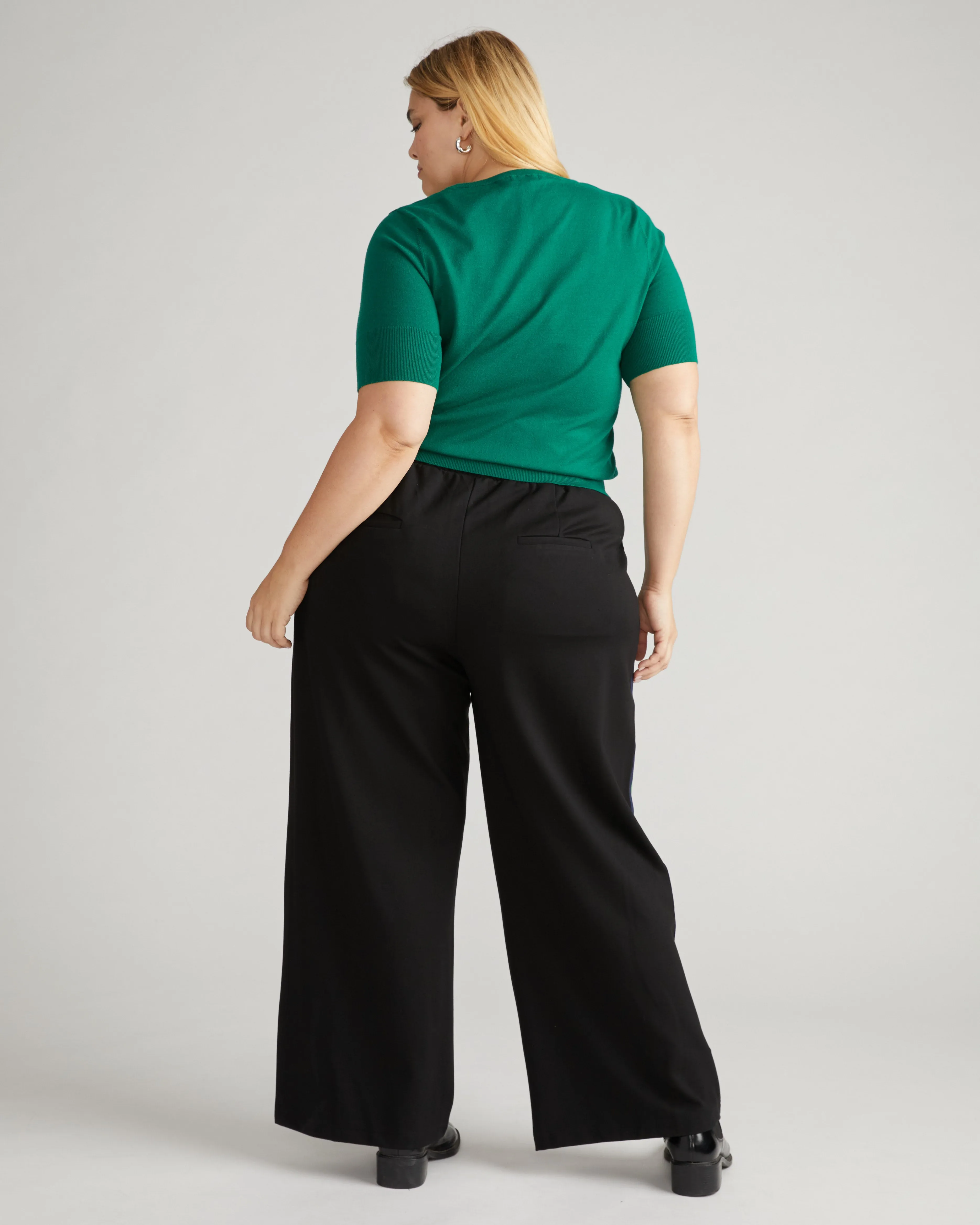 Stephanie Wide Leg Stripe Ponte Pants 30 Inch - Black with Jardin/Navy Stripe sold by Universal Standard product image thumbnail 3