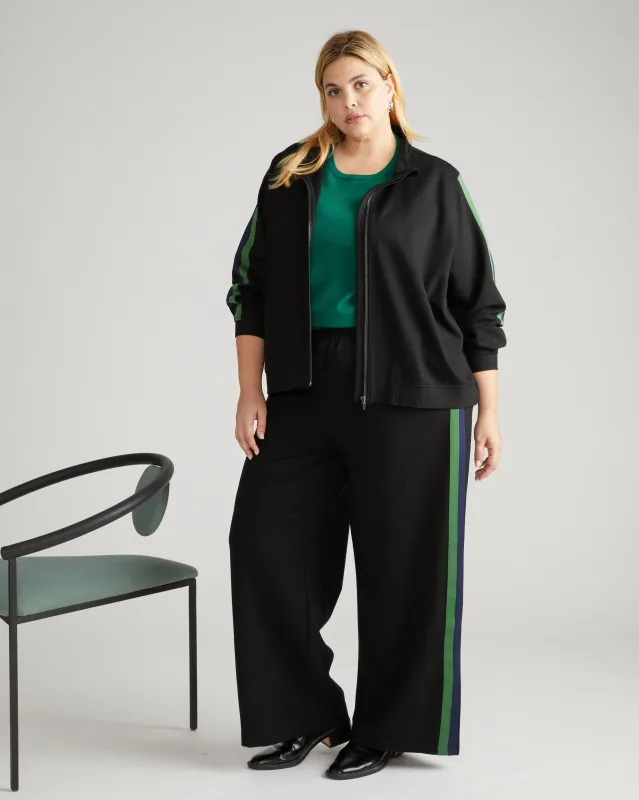 Stephanie Wide Leg Stripe Ponte Pants 30 Inch - Black with Jardin/Navy Stripe sold by Universal Standard