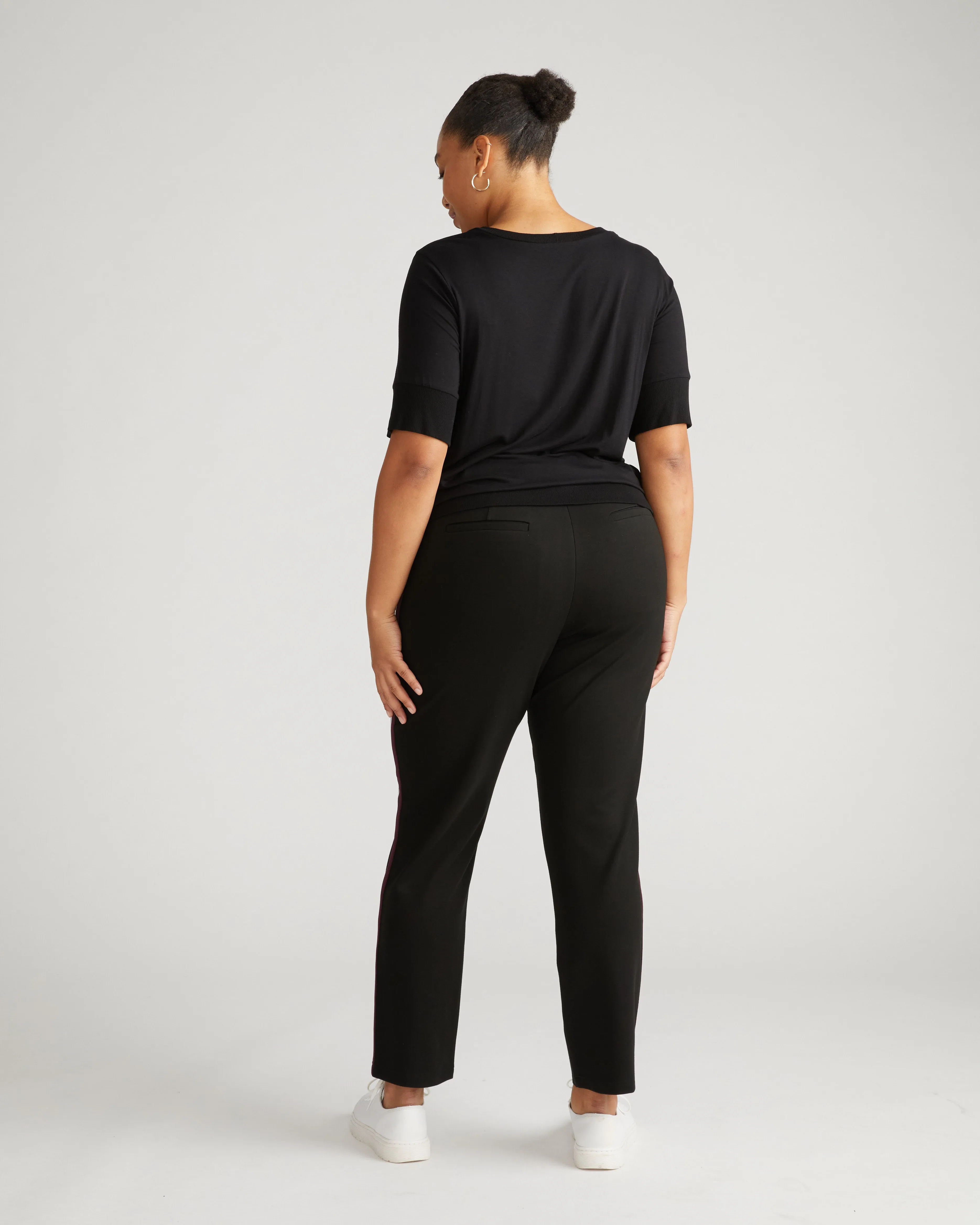 Long Cigarette Ponte Pants - Black with White/Acai Stripe sold by Universal Standard product image thumbnail 3