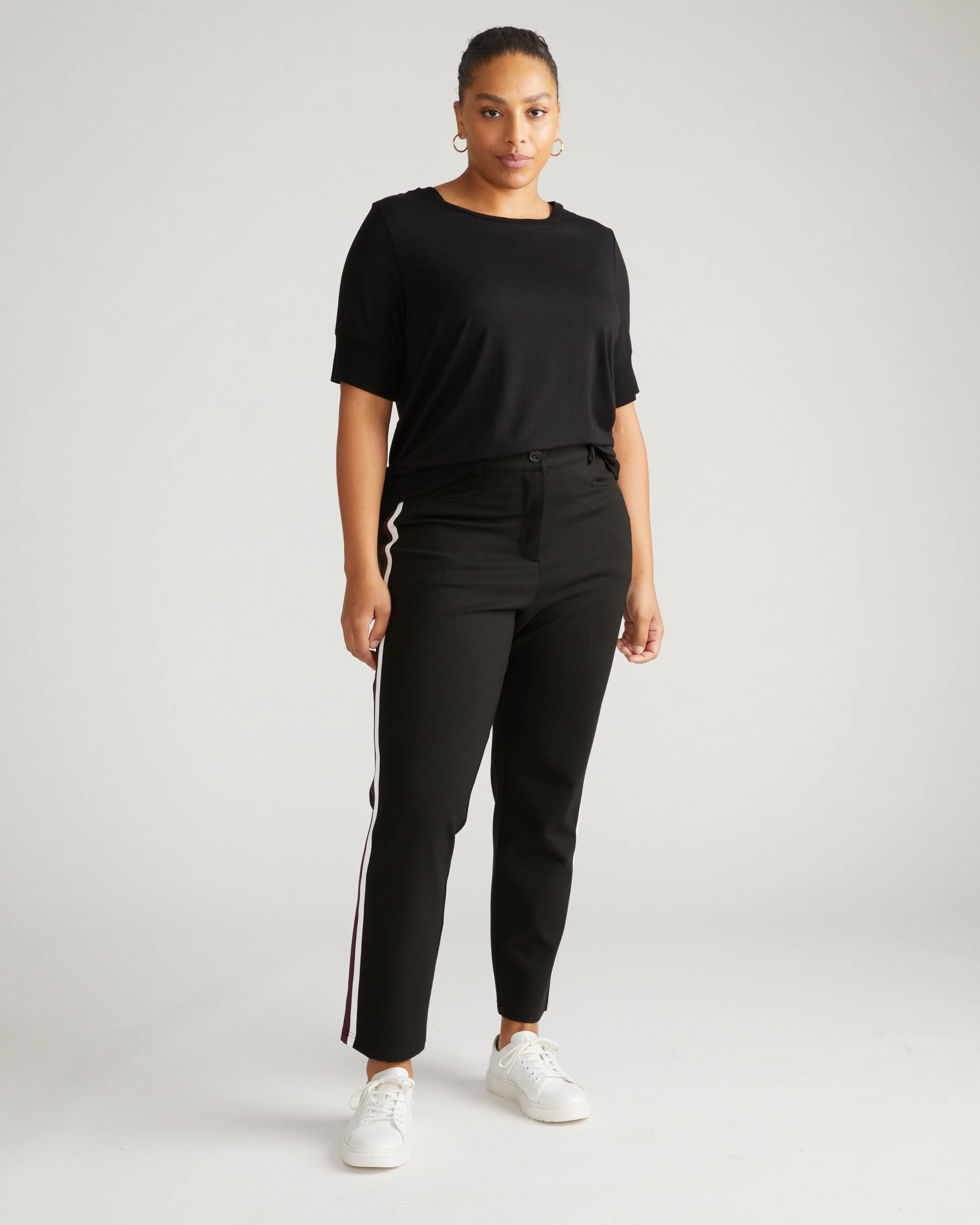Long Cigarette Ponte Pants - Black with White/Acai Stripe sold by Universal Standard product image thumbnail 2